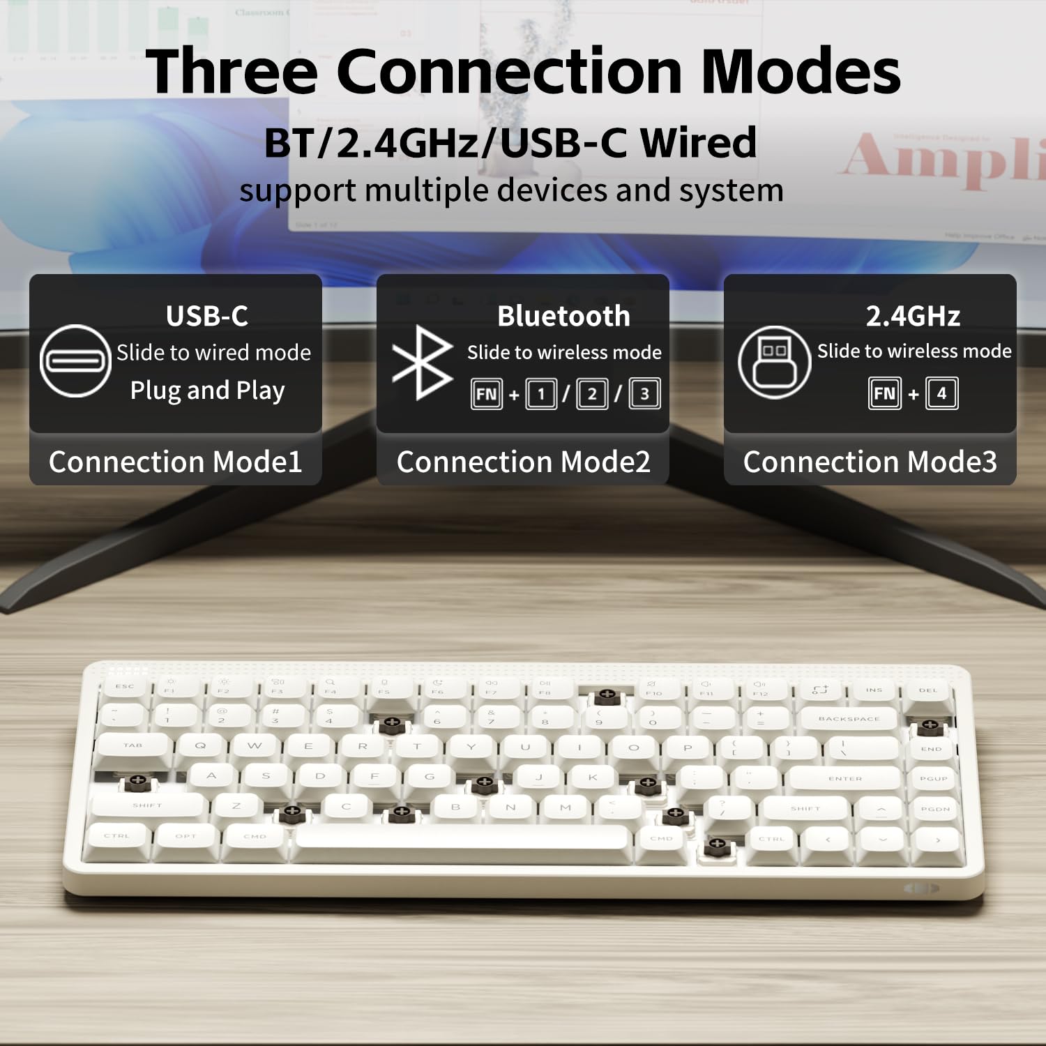 NuPhy Node75 Wireless Mechanical Keyboard, 75% Hot Swappable Custom Low Profile Keyboard, 84 Keys Computer Gaming Keyboards, Supports Touch Gestures, PBT Keycaps, RGB Backlit, Bluetooth/2.4GHz/USB-C - 2