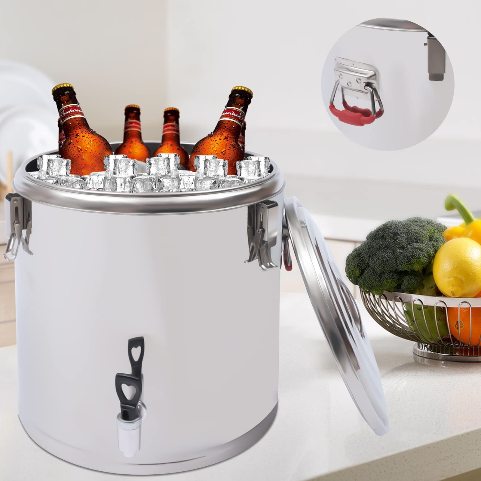 Contenitore termico da 40 l, con coperchio e maniglie, contenitore per il trasporto di alimenti professionale, in acciaio inox, per mantenere caldi o freddi cibi o bevande