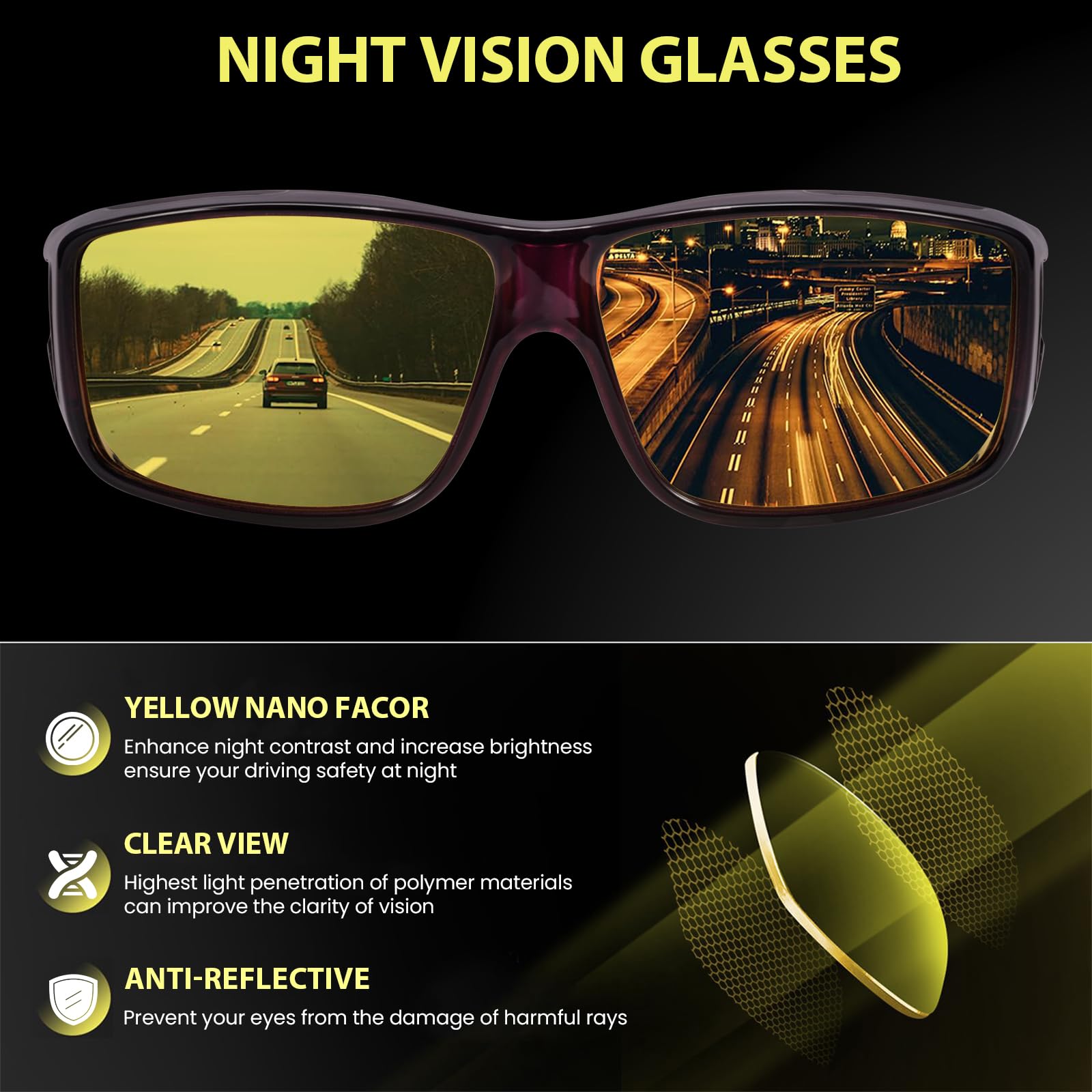 Snapklik.com : TJUTR Night Vision Driving Glasses Fit Over Glasses For ...