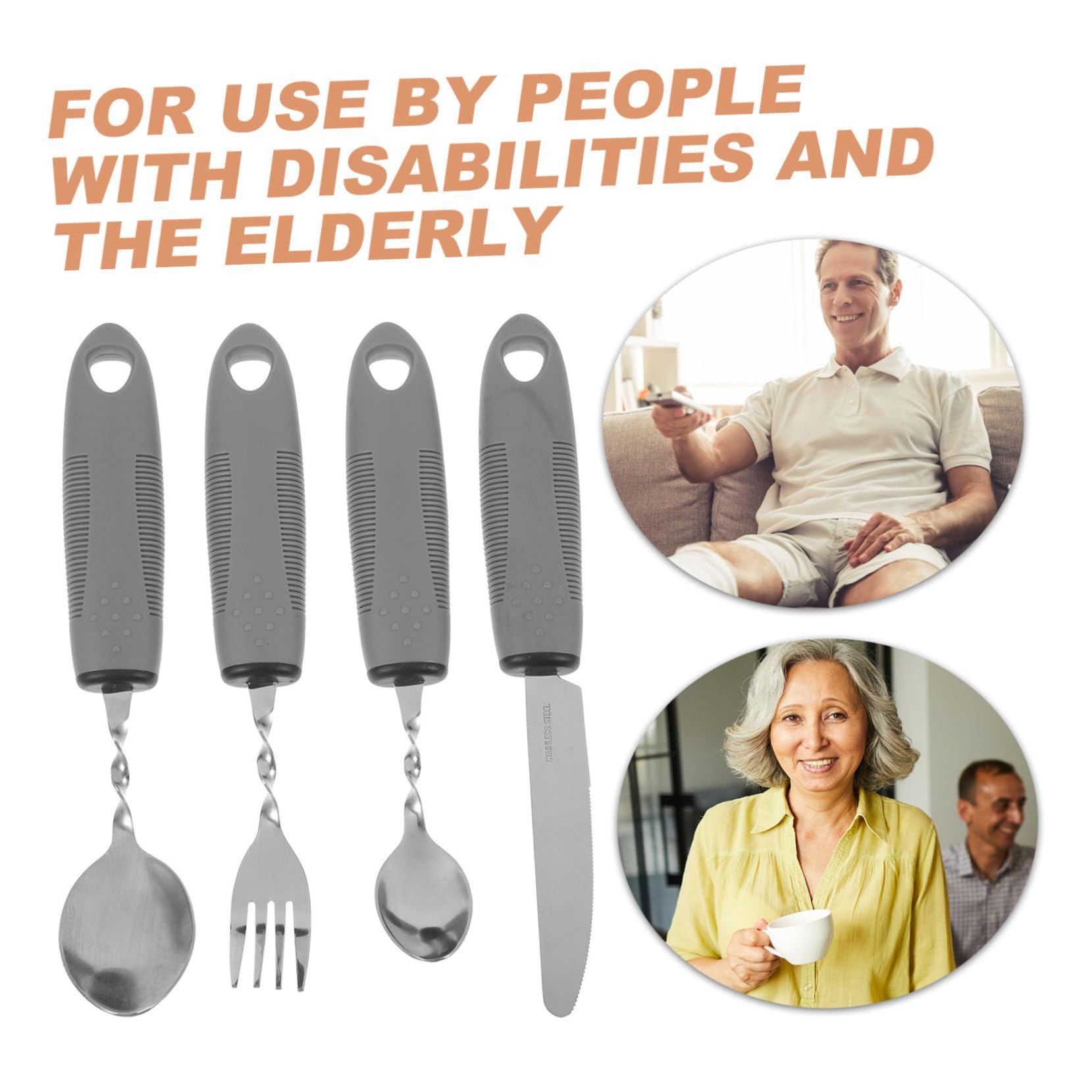 DEARMAMY 1 Set Adaptive Non Slip Utensil for Elderly Portable Shaking Cutlery Ergonomic Tableware for Seniors with Safe Convenient Dining present for Caregivers