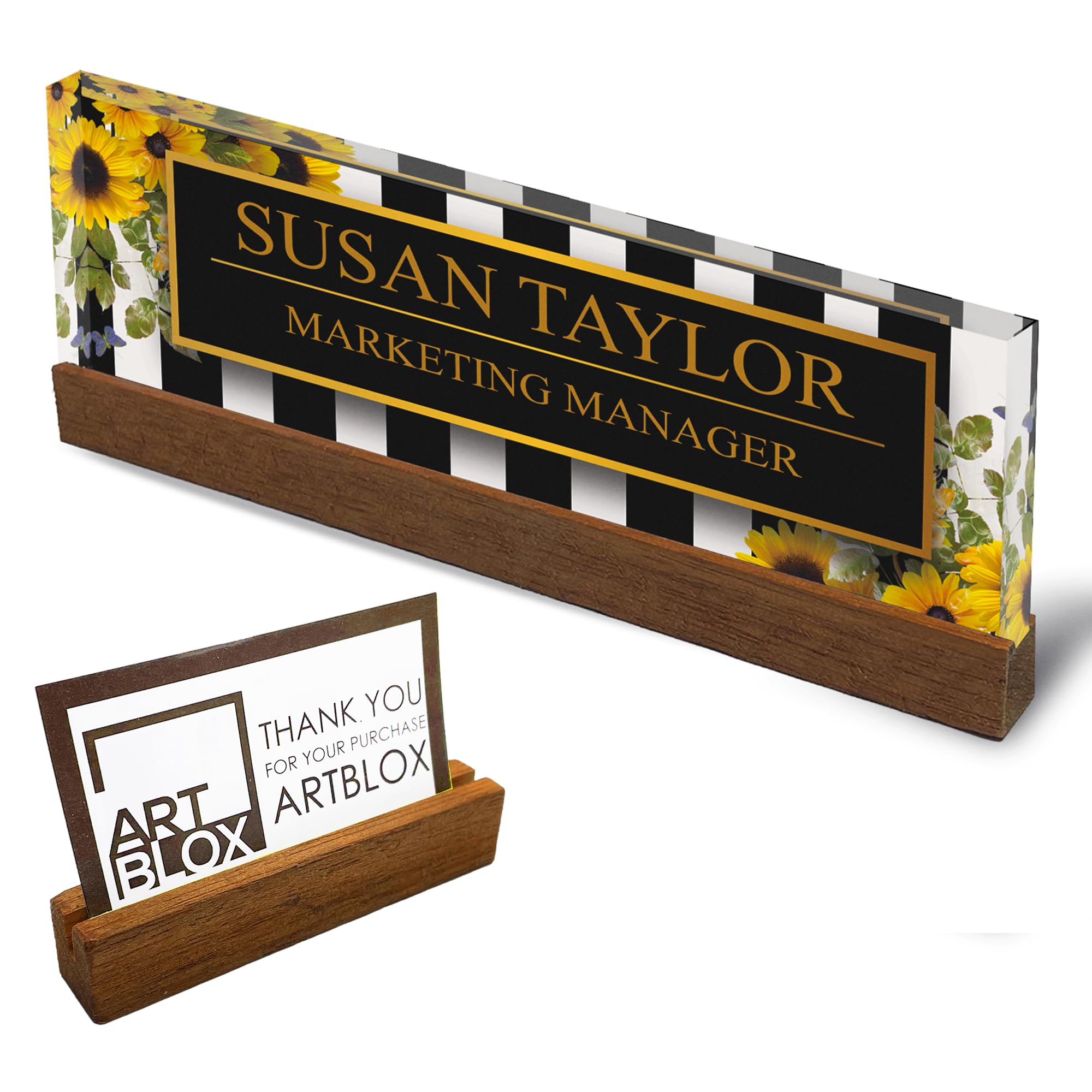 ARTBLOX Personalized Acrylic Desk Name Plate, Sunflower, Card Holder