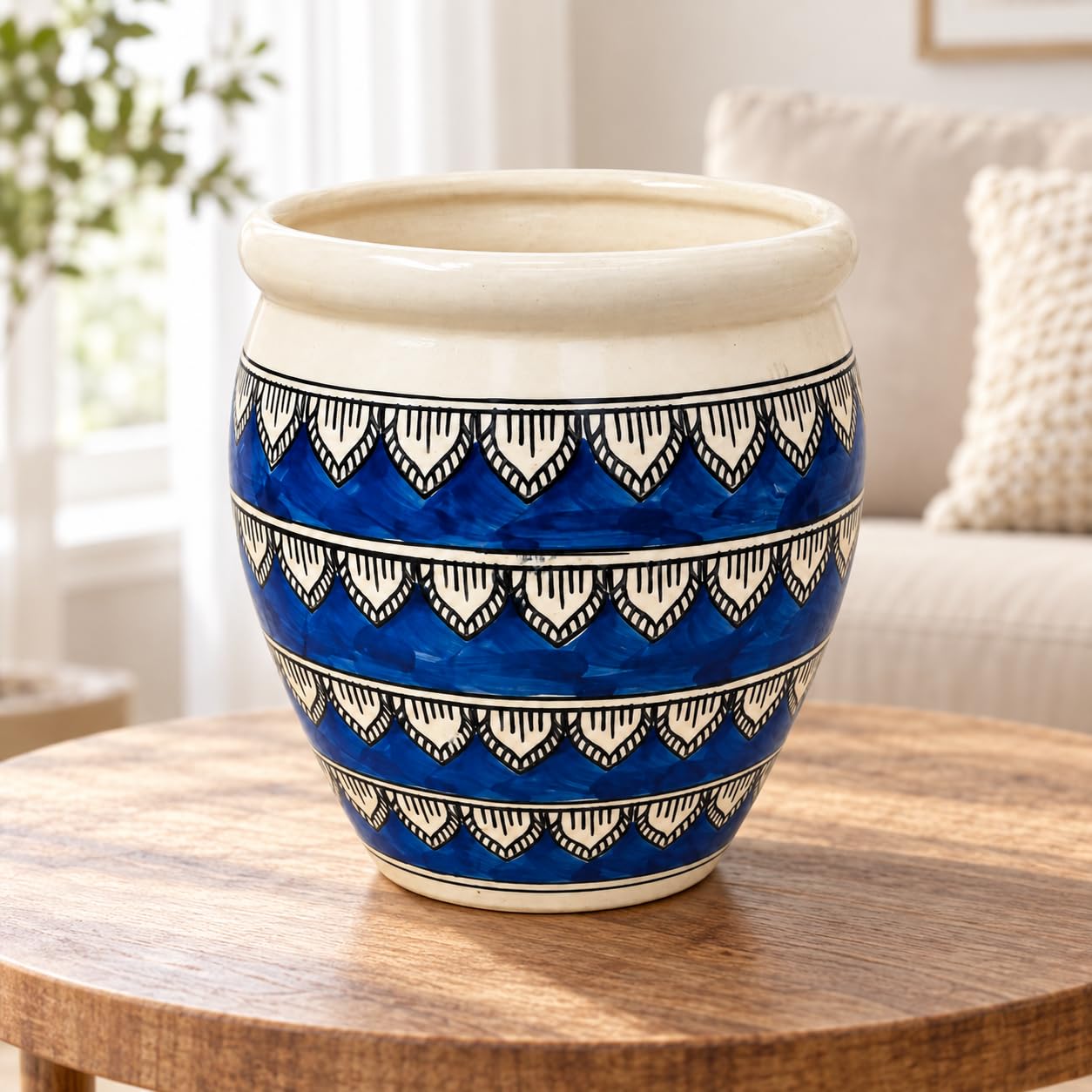 Niyara Blue Handpainted Ceramic Planters - Large -2