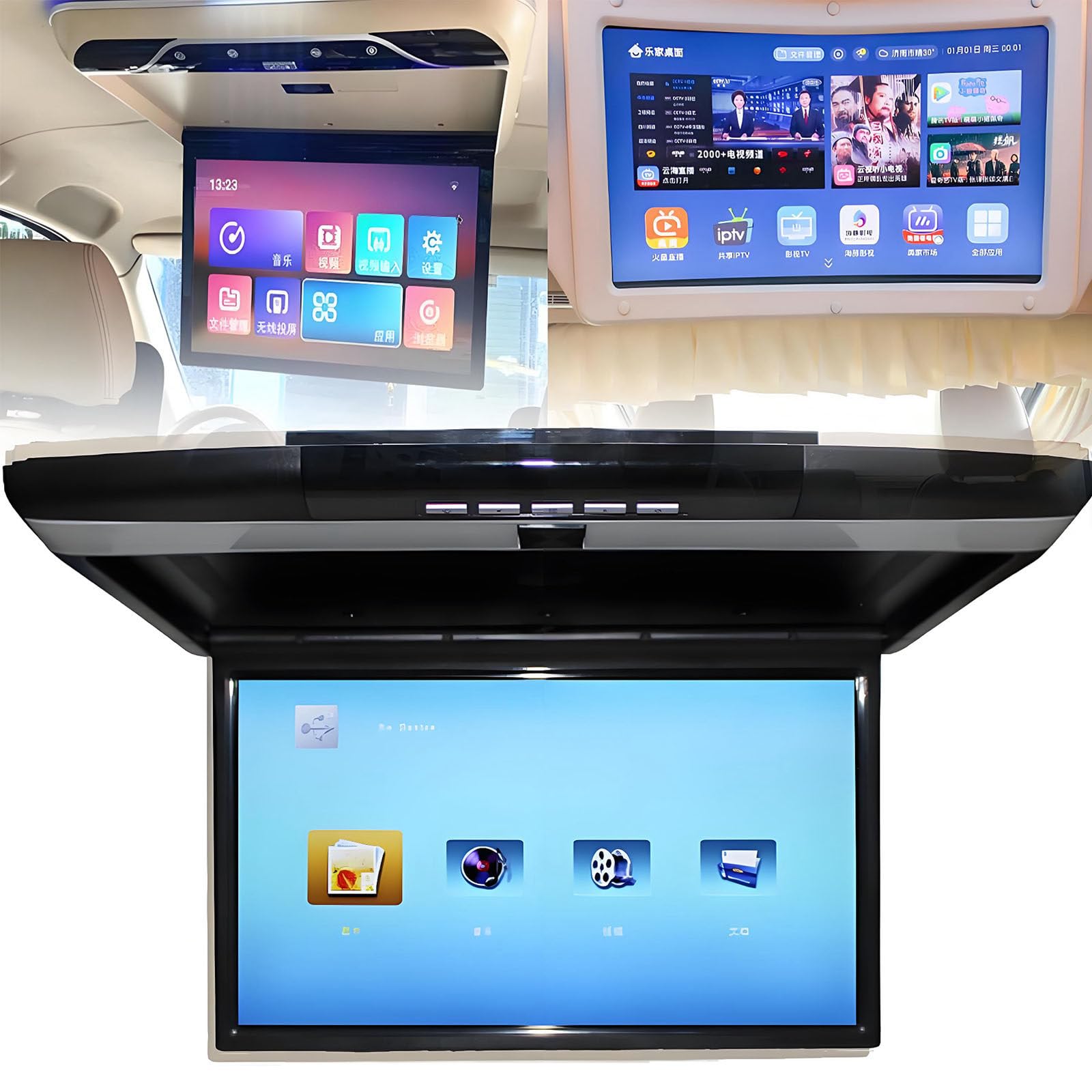 XNZJHPP 17.3 Inch Car Overhead Flip down Monitor,16:9 Ultra Thin Digital Screen,1080p Video Car Overhead Player Roof Mounted Monitor,USB,Sd Port,Ir and Fm Black (Black)