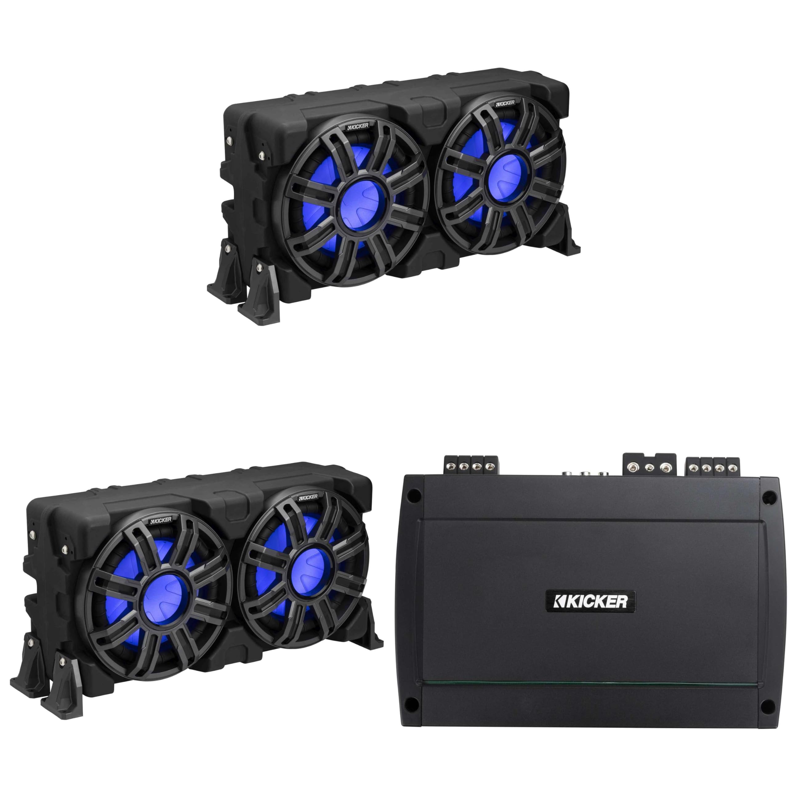 Kicker (2) 51MWLE104 - MWE 10-Inch Loaded Premium Marine Sub Encl w/Passive Radiator 4ohm & 48KXMA8004 Marine Amp Bundle