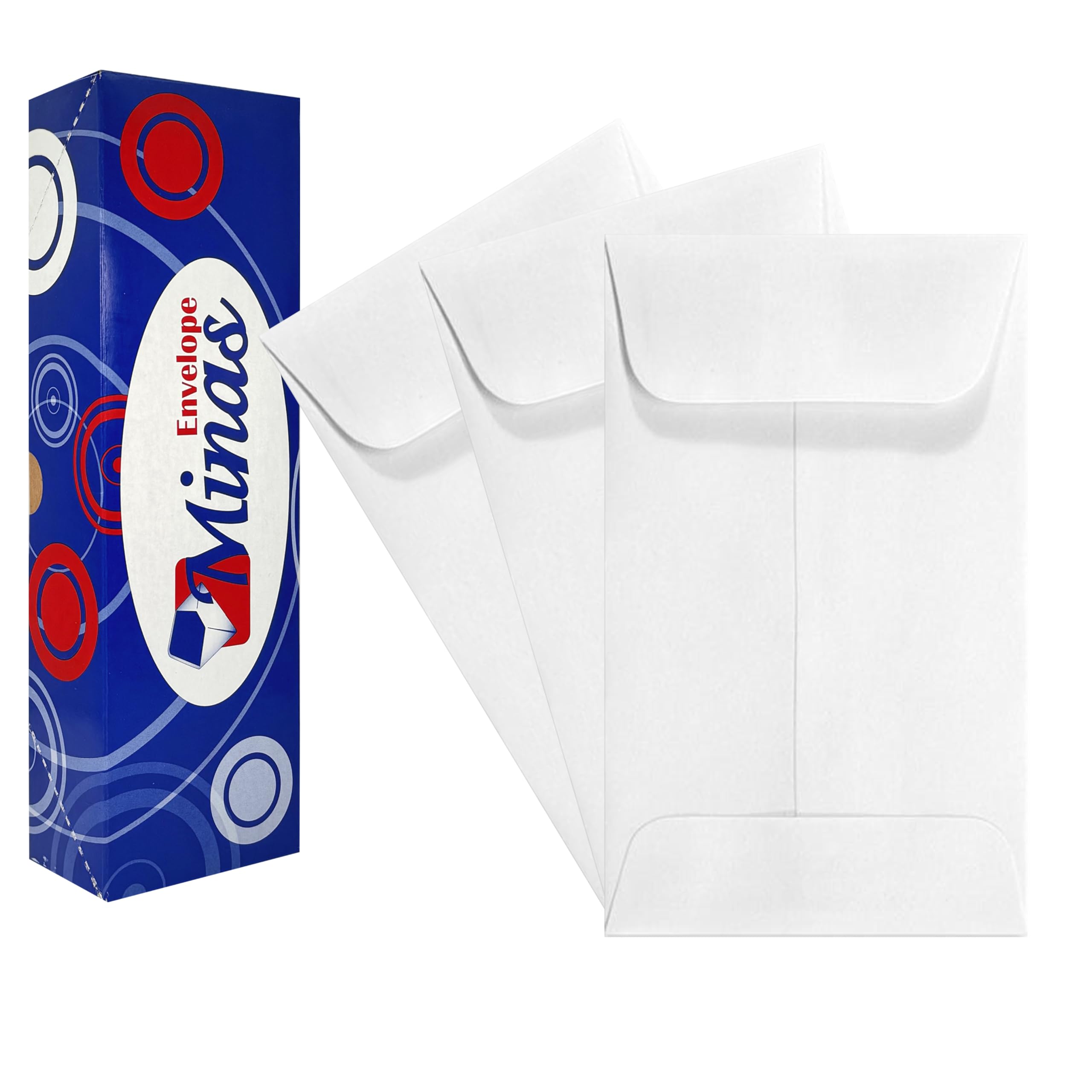 500 Minas Envelope #3 White Coin & Small Parts Envelopes, 2 1/2 x 4 1/4", 24lb. White, Gum Flap, 500/Box
