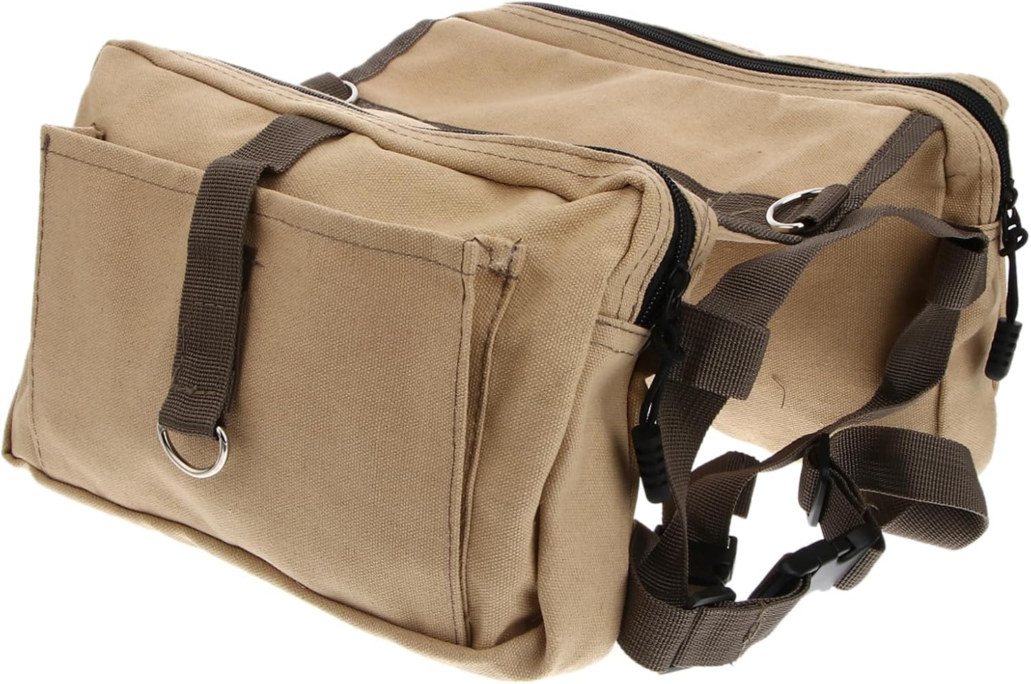 Hound Travel Saddle Bag for Medium and Large Dogs Khaki Canvas Rucksack for Hiking Camping and Daily Walks Straps and Multi-Functional Compartments
