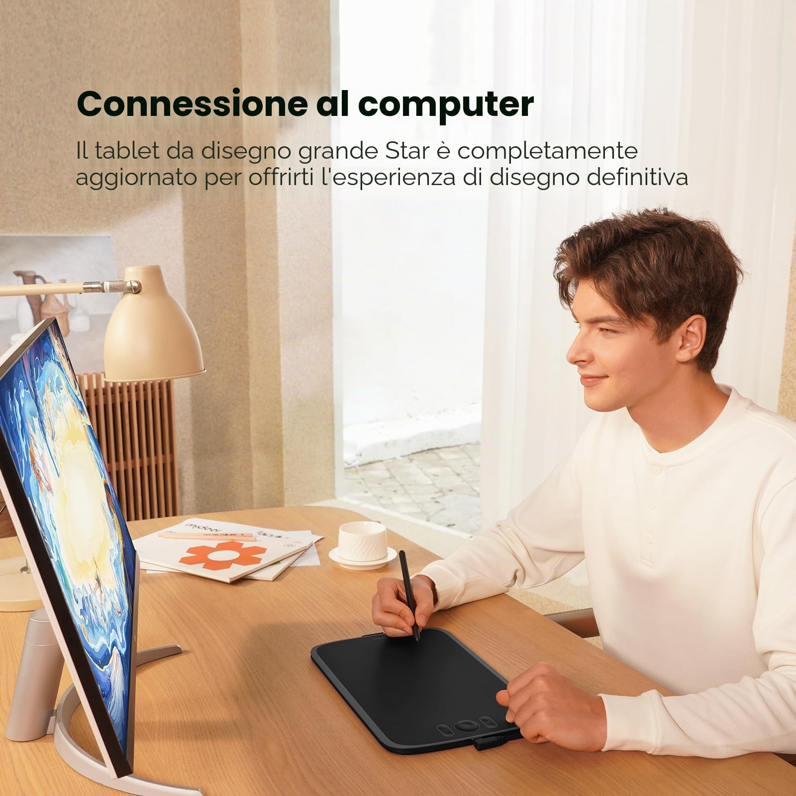 UGEE Upgrade M808 tabletta da disegno da 10 x 6,25 pollici, tavoletta grafica con 8 tasti rapidi, stilo senza batteria con sensibilità alla pressione a 8192 livelli, tavoletta da disegno compatibile