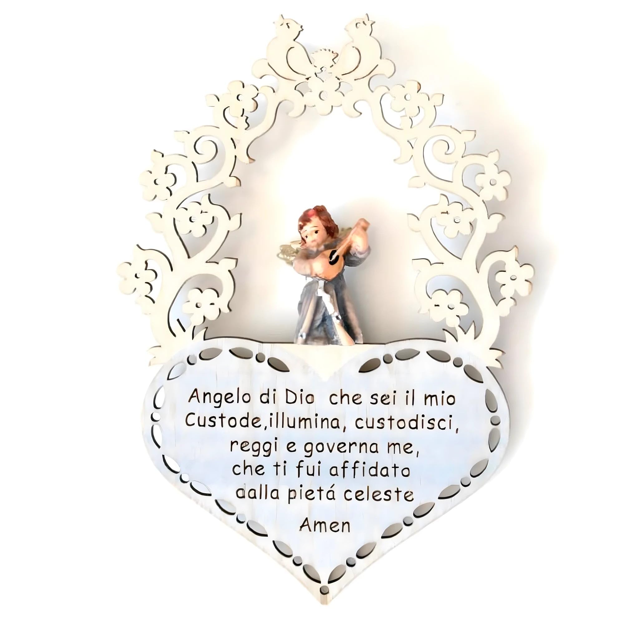 Dolfi Wooden Guardian Angel with Engraved Prayer | Hand-Painted Wood in Val Gardena | Religious Article