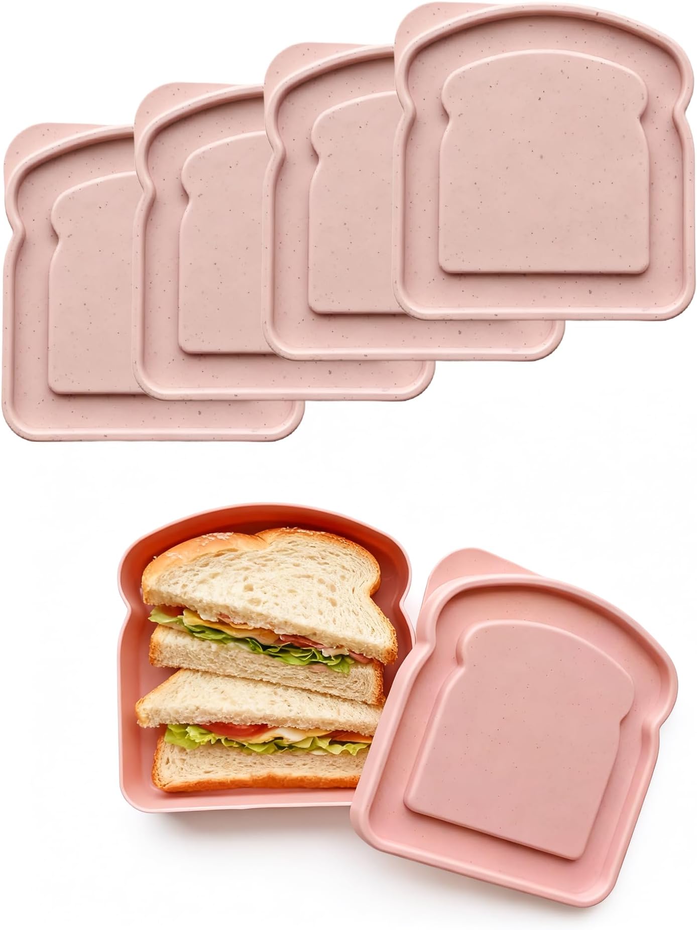 4-Piece Reusable Sandwich Container Set for Lunch Boxes, BPA-Free, Microwave & Dishwasher Safe, Food-Grade Plastic with Lid, Snack & Meal Prep Storage for Office, Travel, Picnic (Pink, 4pc)