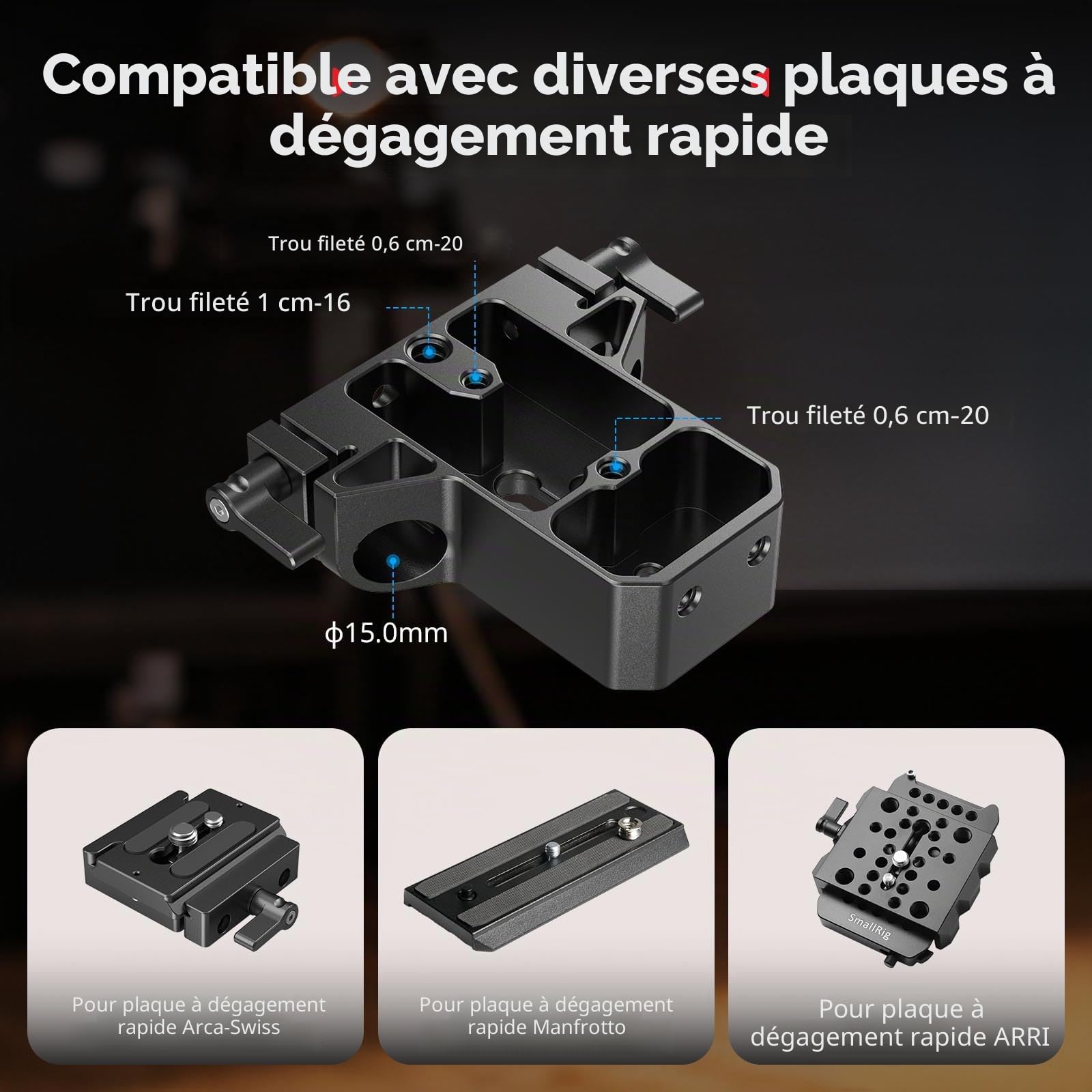 SMALLRIG Kit de Plaque de Base pour Appareil Photo avec Pince pour Rail LWS 15 mm, Tiges en Fibre de Carbone 15 mm (8'' / 20 cm), pour Sony A6500, pour Canon R5, R6, pour Sony A7SIII / A7III - 5609
