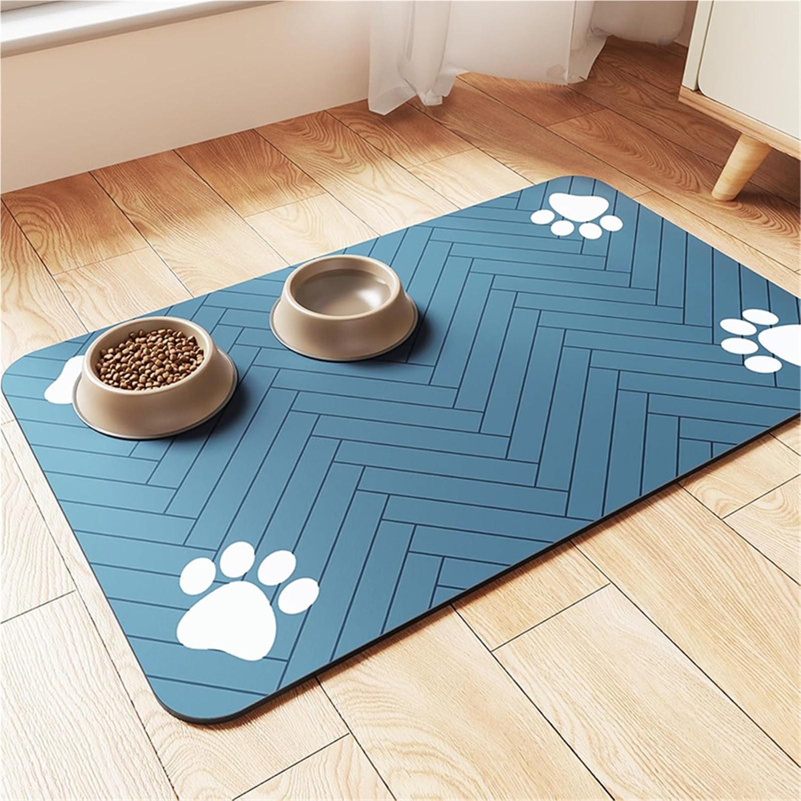 Napfunterlage Hund Futternapf-Unterlage for Hunde und Katzen, schnelltrocknend, wasserdicht(Blue,L)