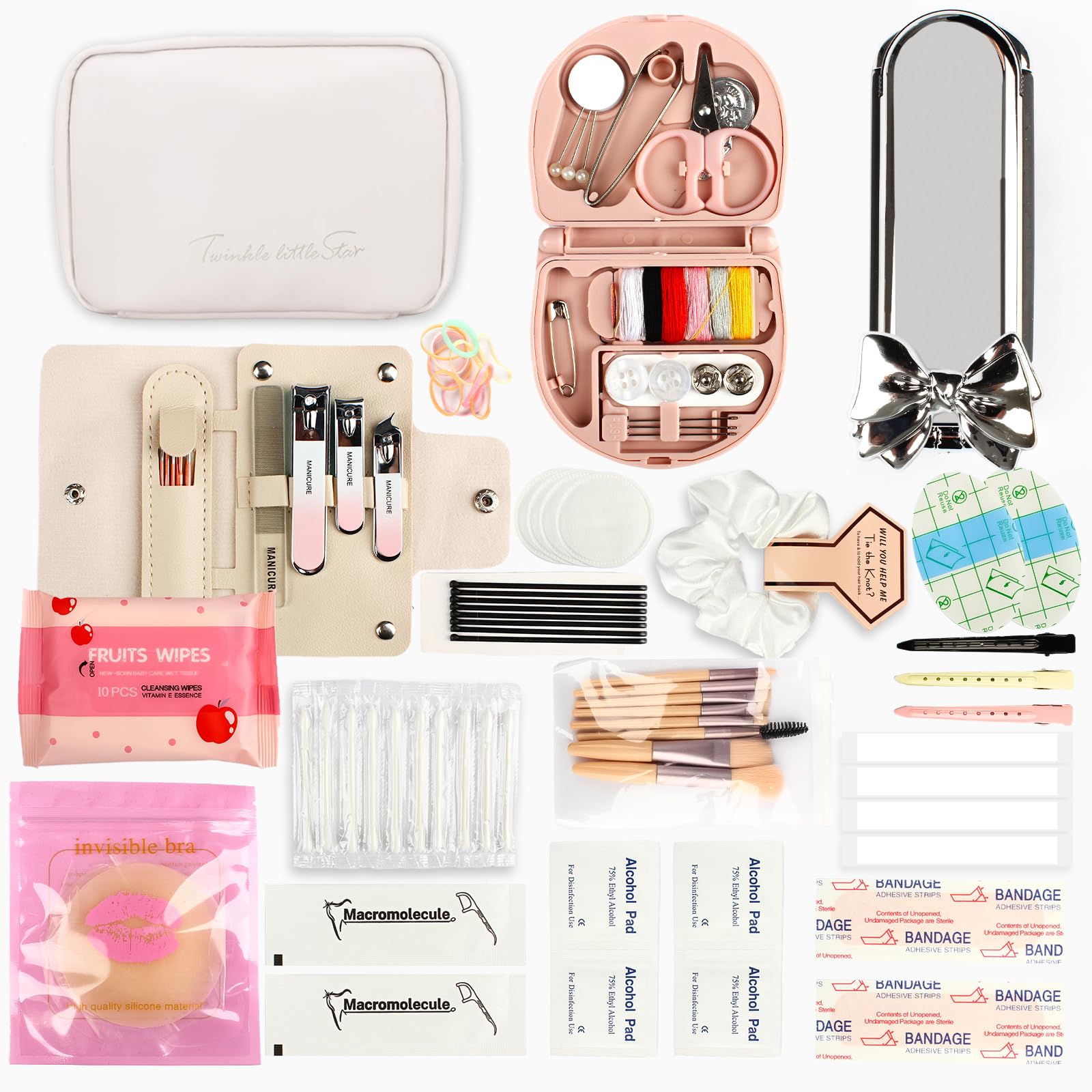Women's Emergency Kit for Weddings ?Wedding Survival Set with Makeup Bag,36 Pc Wedding Essential Items for Brides Daily. (White)