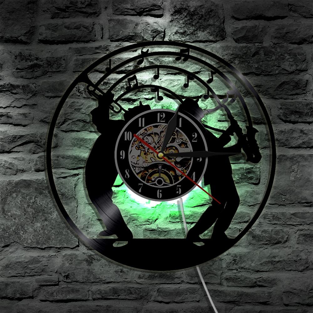 Orologio da parete a tema musicale con disco in vinile a tema sassofono Orologio da parete con movimento silenzioso Studio di musica jazz Decorazione da parete per musica Musicista regalo Dia 30cm 7
