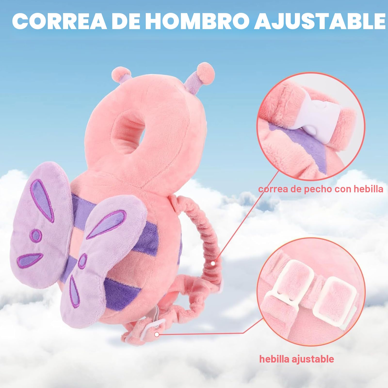 Protector de Cabeza para Bebé, Bebés Pequeños Cojín Mochila y Rodilleras para Bebé, Almohadilla Protectora para la Cabeza para que los Bebés se Arrastren y Caminen (Rosa)