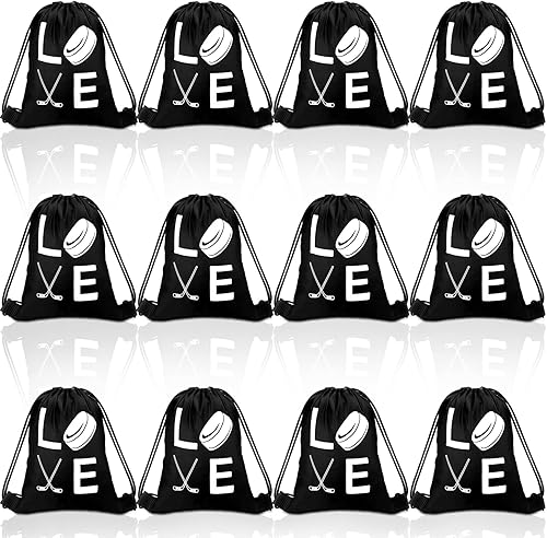 Sinmoe 12 bolsas de regalo de hockey para fiestas de hockey, bolsas de regalo para fiestas de hockey deportivo, bolsa con cordón, regalos de fiesta
