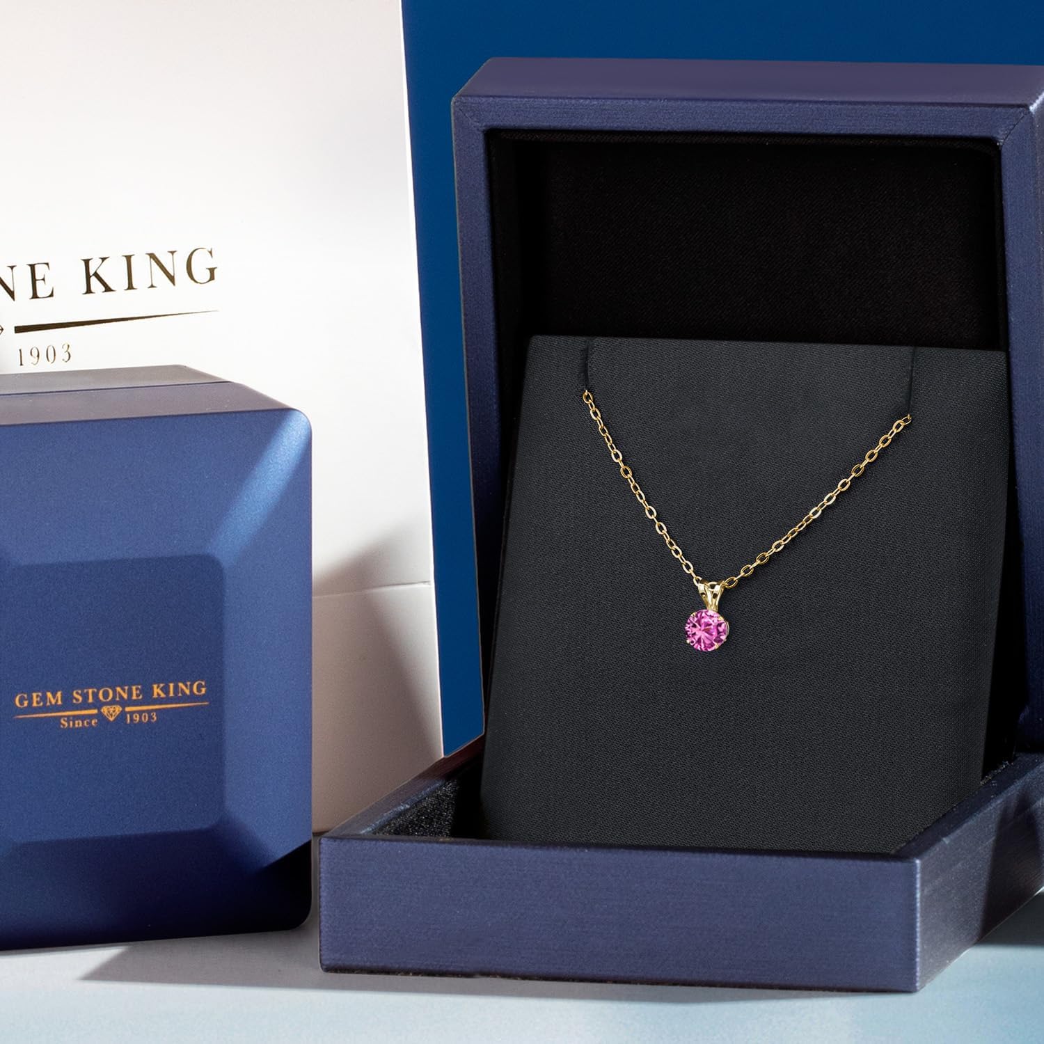 Gem Stone King 14K Yellow Gold Pink Created Sapphire Pendant Necklace for Women | 1.00 Cttw | Gemstone September Birthstone | Round 6MM | With 18 Inch Silver Chain - Image 5
