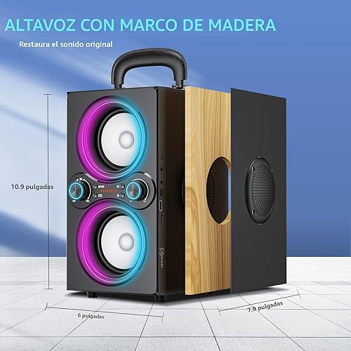 Miniatura 7 de Altavoces Bluetooth, 80 W (pico) inalámbrico TWS altavoz Bluetooth portátil, luces impulsadas por ritmo, altavoz estéreo de 100 dB con BassUp,