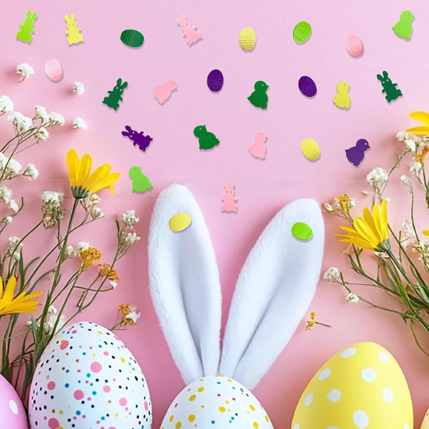 Easter Confetti Egg Rabbit Chicken Glitter Metallic Foil Table Scatters Confetti for Party Decorations DIY Party Decorations 1.5oz/1100PCS