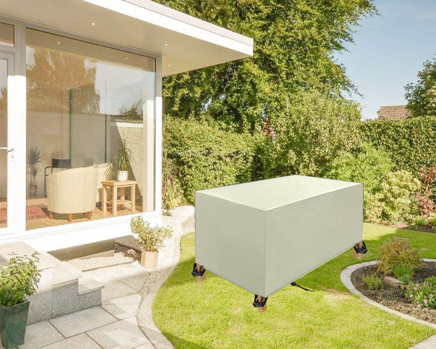 Coperture per Mobili da Giardino, Impermeabile Anti-UV Antivento Resistente allo Strappo Oxford Copertura Tavolo Esterno (200x140x90cm) Bianco Latte