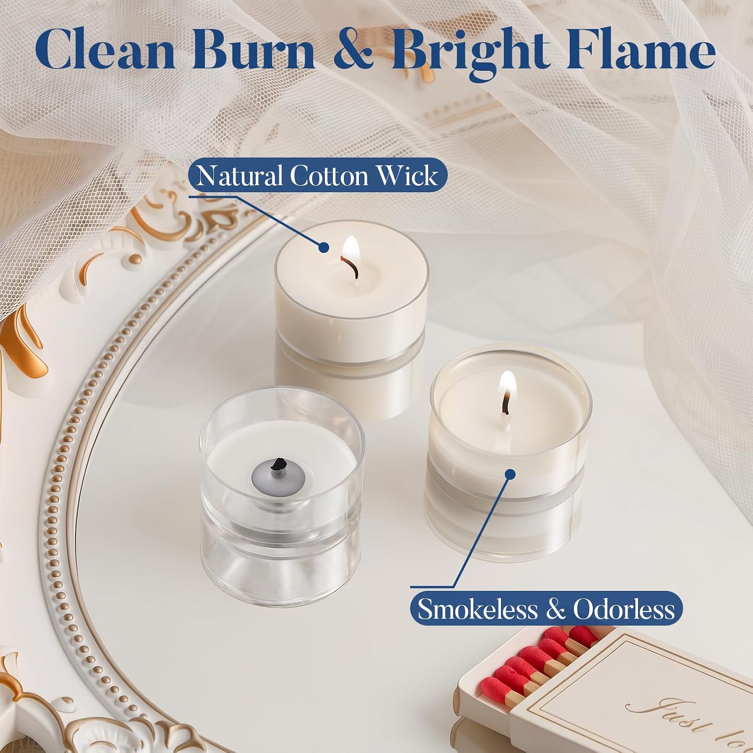 Crenovo 200 Pack Tealight Candles Palm Wax, 4-Hour Smokeless Unscented | Votive Candles in Clear Cup,Odorless, Long Burning, Clean Burn,for Weddings, Parties, Home, and Emergencies