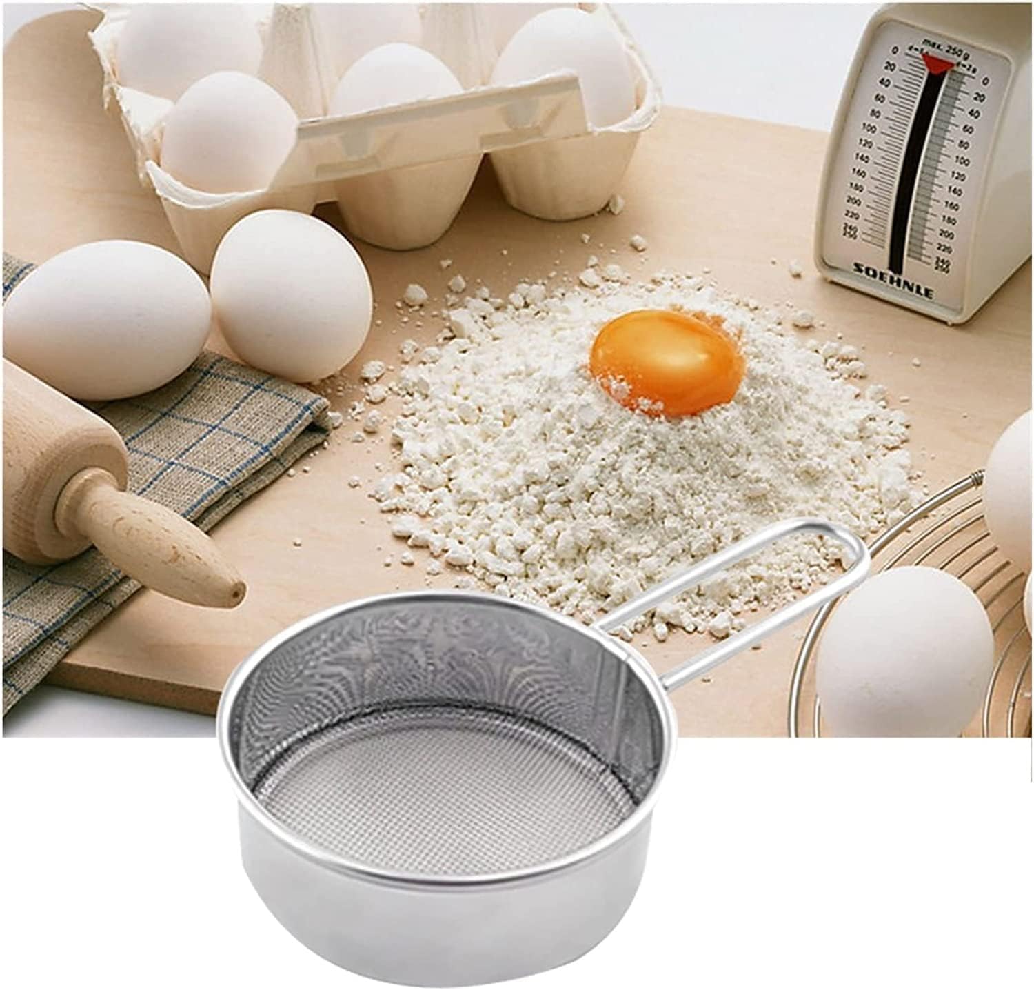 sieves,Sifter Kitchen Ultra-Fine Mesh Flour Sifter Professional Round Sieve Stainless Steel Sugar Cake Baking Strainer with Handle