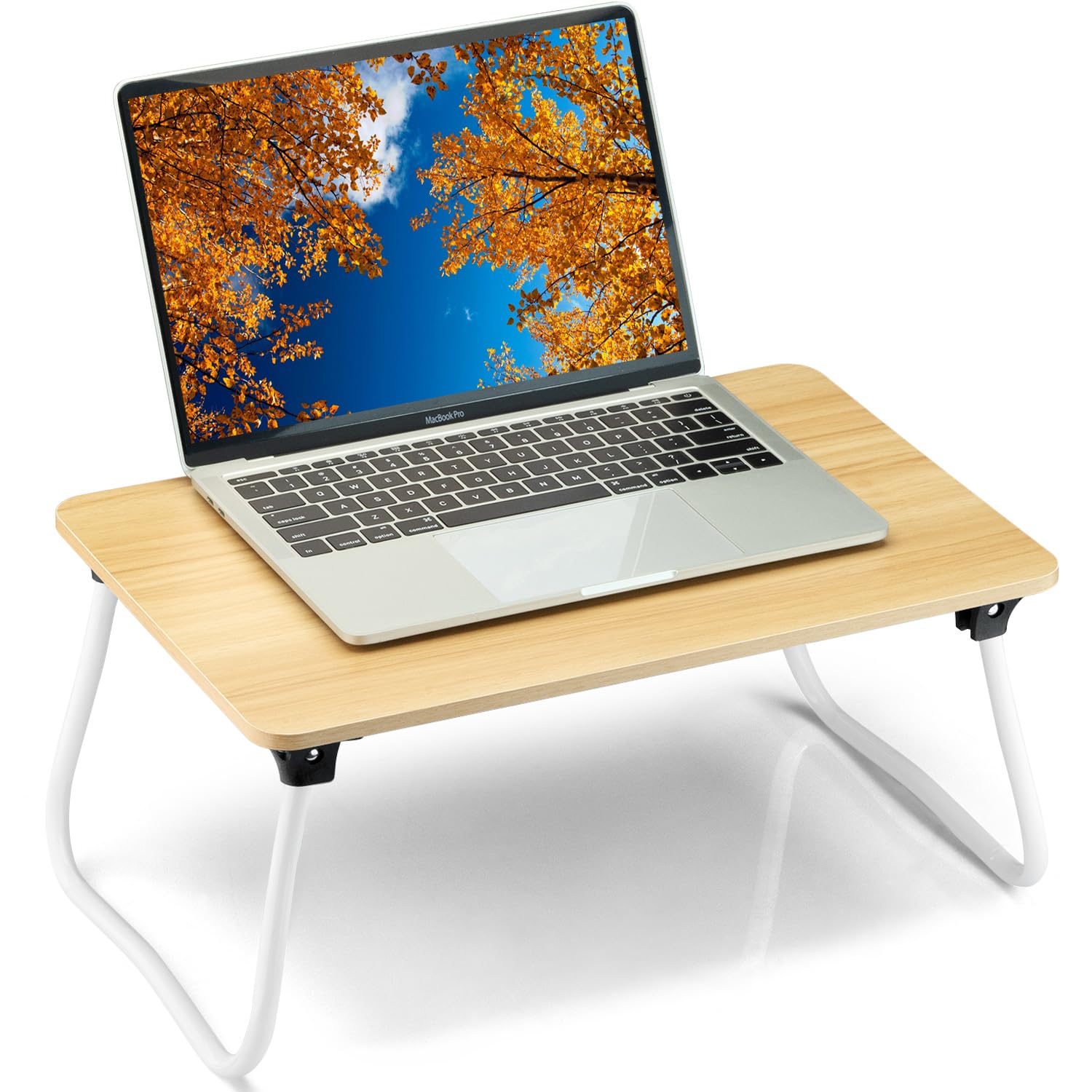 Komlyar Portable Lap Desk Bed Desk Lap Table Bed Table, Laptop Stand Breakfast Serving Tray, Foldable & Lightweight Mini Table, Lap Tablet Desk for Sofa Couch Floor - - Wood