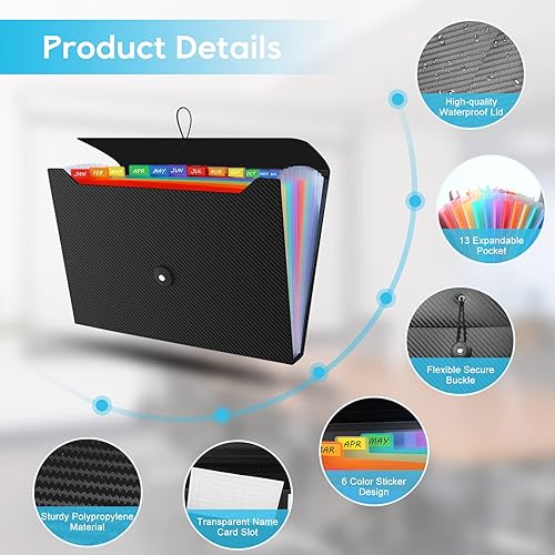Miniatura 4 de Organizador de archivos de acordeón, carpeta de archivos expandible para clasificar documentos y papeles, organizador de recibos de 13 bolsillos