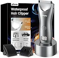 ENSSU Aparador de pelos corporais masculino – Aparador Meridiano à prova d'água com luz LED, motor rápido de 6000 RPM, 5 configurações de comprimento, IPX7 para púbico, peito e bolas (Cinzento)