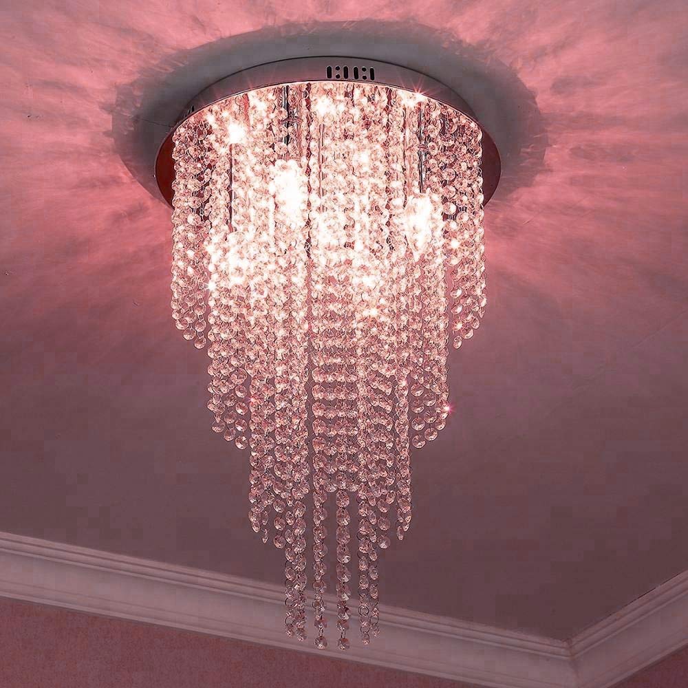 Discount4product D4P 16 watt Ceiling Light Crystal Glass LED Chandelier for Room, Hall, Hotel Decoration (s-sero, Pink)