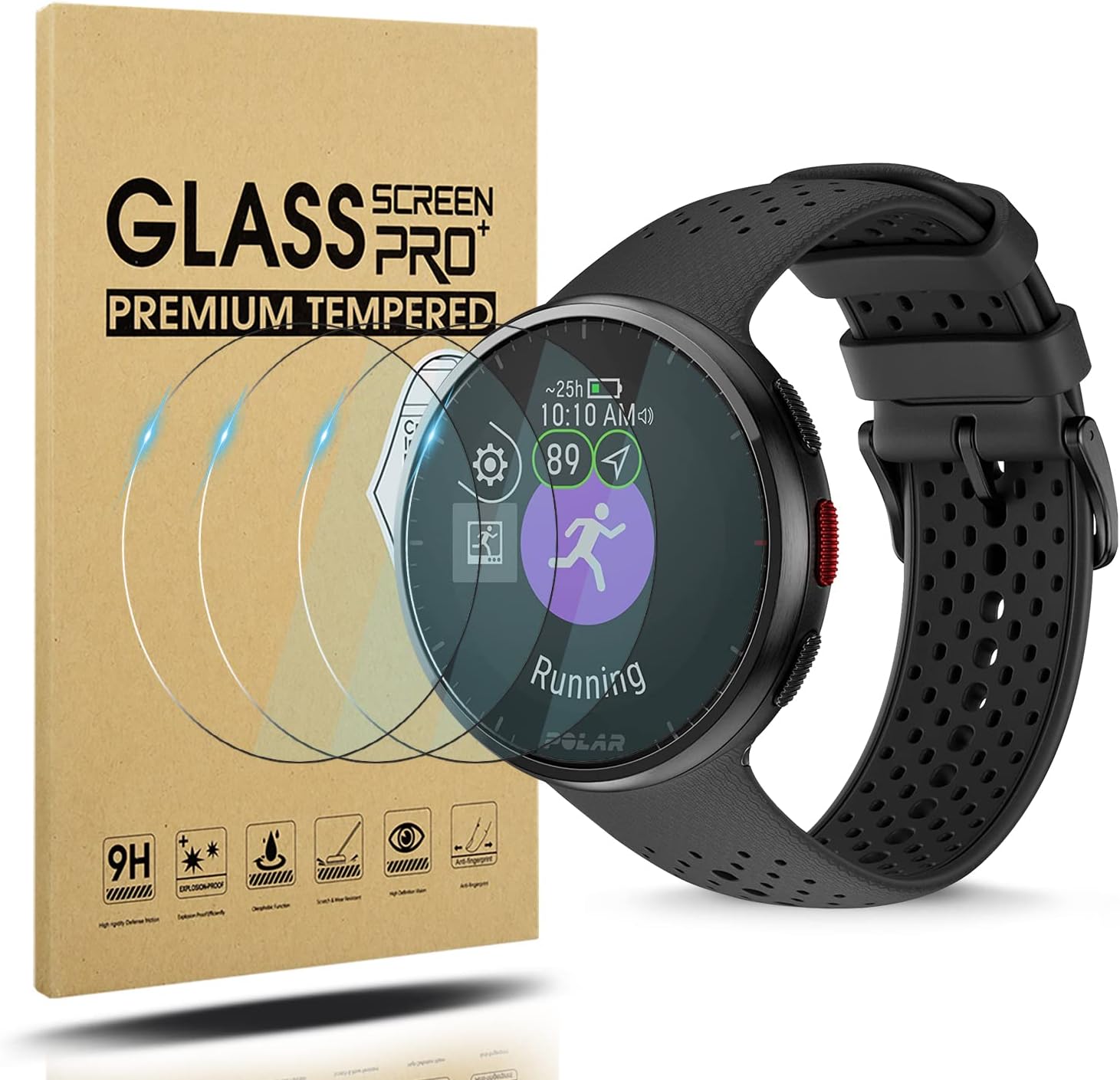 4-Pack Screen Protector for Polar Pacer Pro Tempered Glass Screen Protector,HD Anti-Scratch [9H Hardness Glass][[2.5D Radian Edge]