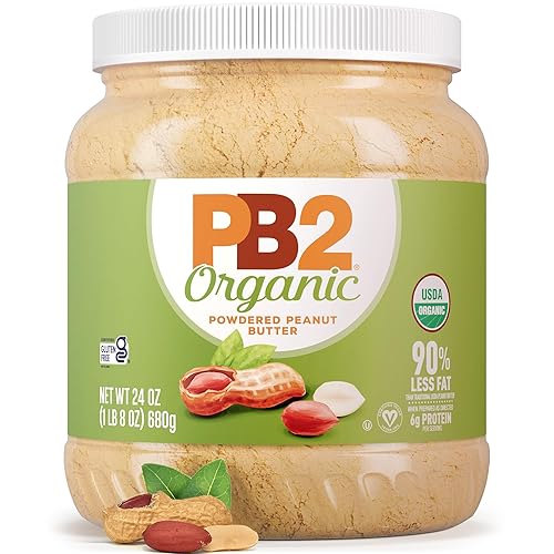 PB2 Mantequilla de maní orgánica en polvo de 24 onzas, certificado orgánico USDA, proyecto verificado sin OMG, sin gluten