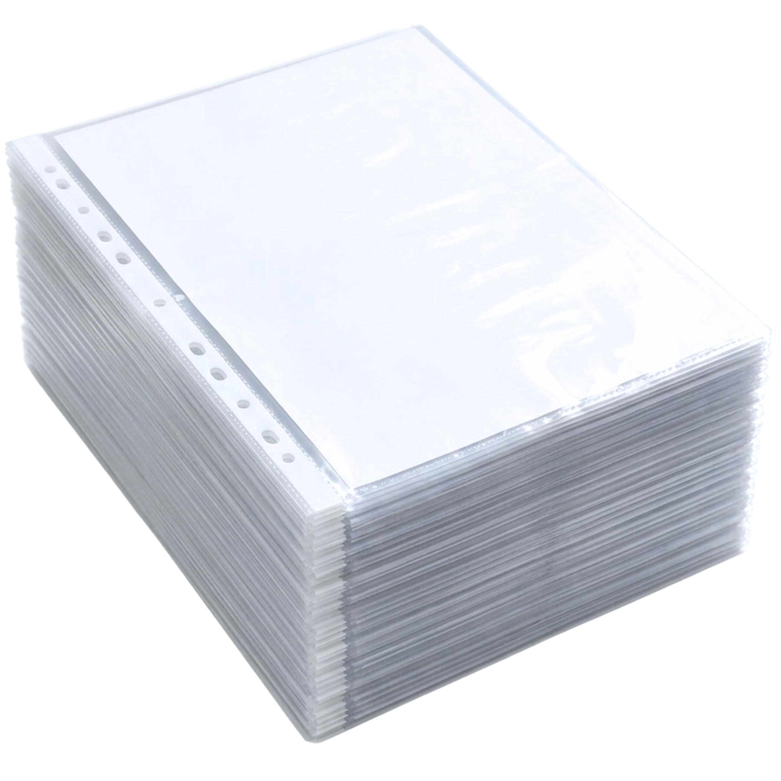 A4 Punch Pockets Pack of 50 Document Filing Wallets Sleeves Crystal Clear Poly Pockets for Folder Ring Binders & Lever Arch Files - Punched Coloured Spine Red, Green,Yellow, Blue or White (White)