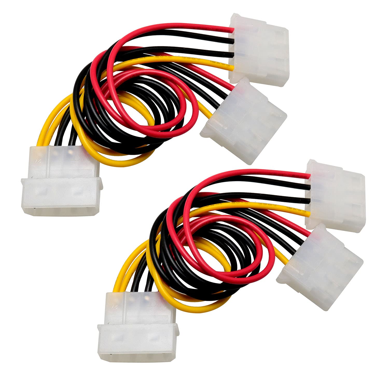 SJZBIN 4 Pin Y-Splitter IDE Extension Adapter 2PCS 20cm/7.9inch 4-Pin Molex Male to Dual Female D-Type Power Cables for Computer Hard Disk and Cooling