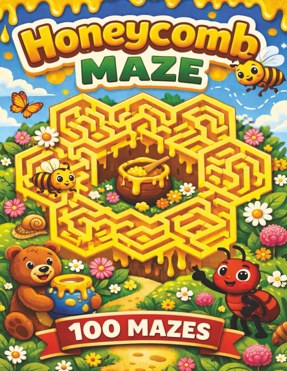 Honeycomb Maze: 100 Maze Games | 8.5 * 11 Book Size | Grate for kids | Solutions on next page