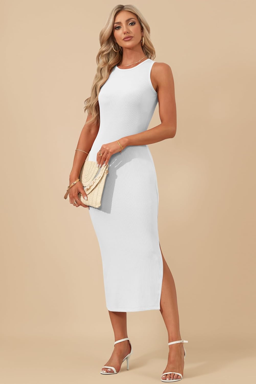 AUSELILY Womens Summer Bodycon Dresses 2026 Basic Casual Sleeveless Knit Tank Midi Dress - Image 4