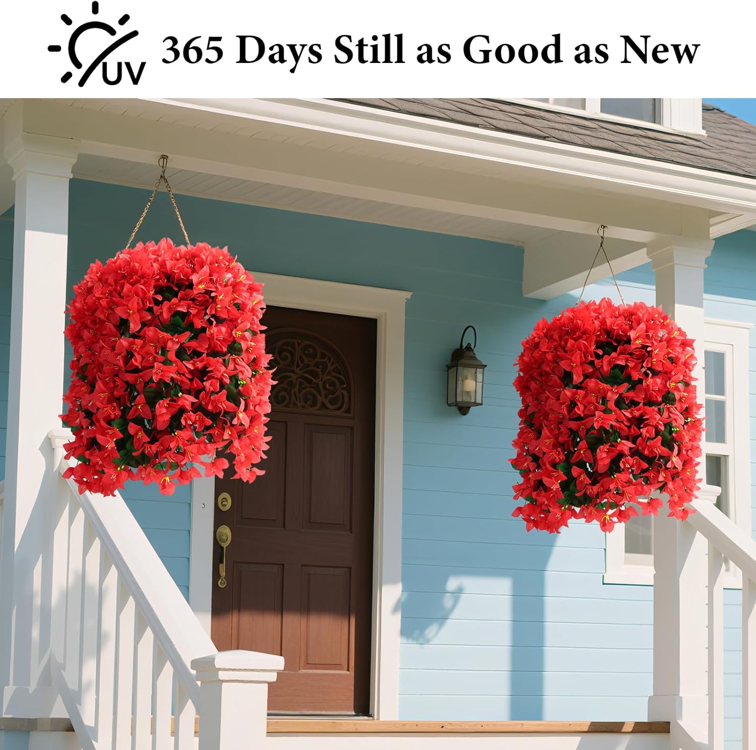 4 PCS Bougainvillea Artificial Faux Flowers Plants for Outdoor Outside Decoration,Red Fake Flowers UV Resistant Look Real Silk Long Trailing Vines for Front Door Porch Planter Urn Patio Garden Yard