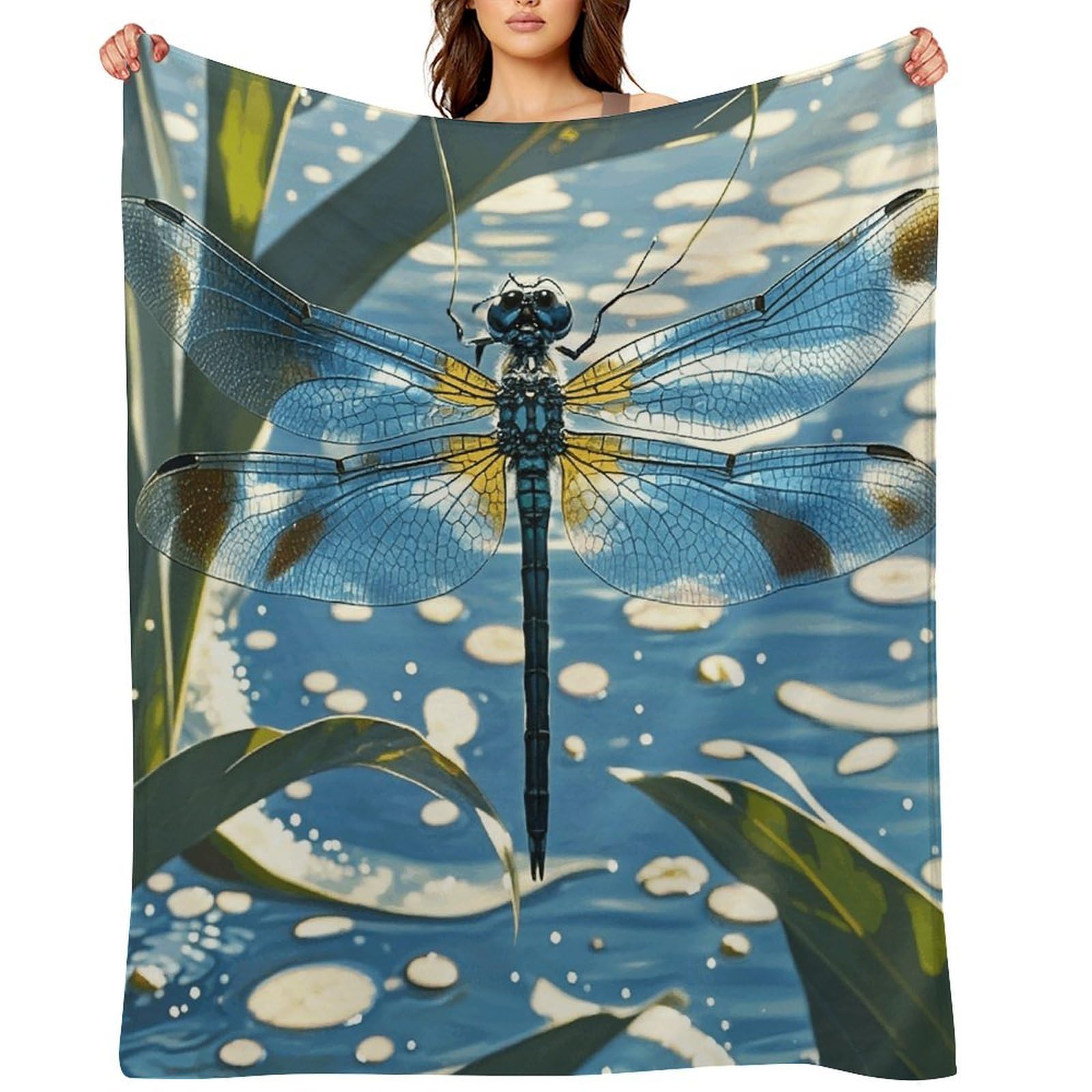 Blue Dragonfly Throw Blanket for Couch and Bed Super Soft Warm Lightweight Throw Blankets Cozy Fuzzy Flannel Blanket Personalized Decorative Blankets for Sofa Decor 30"x40"