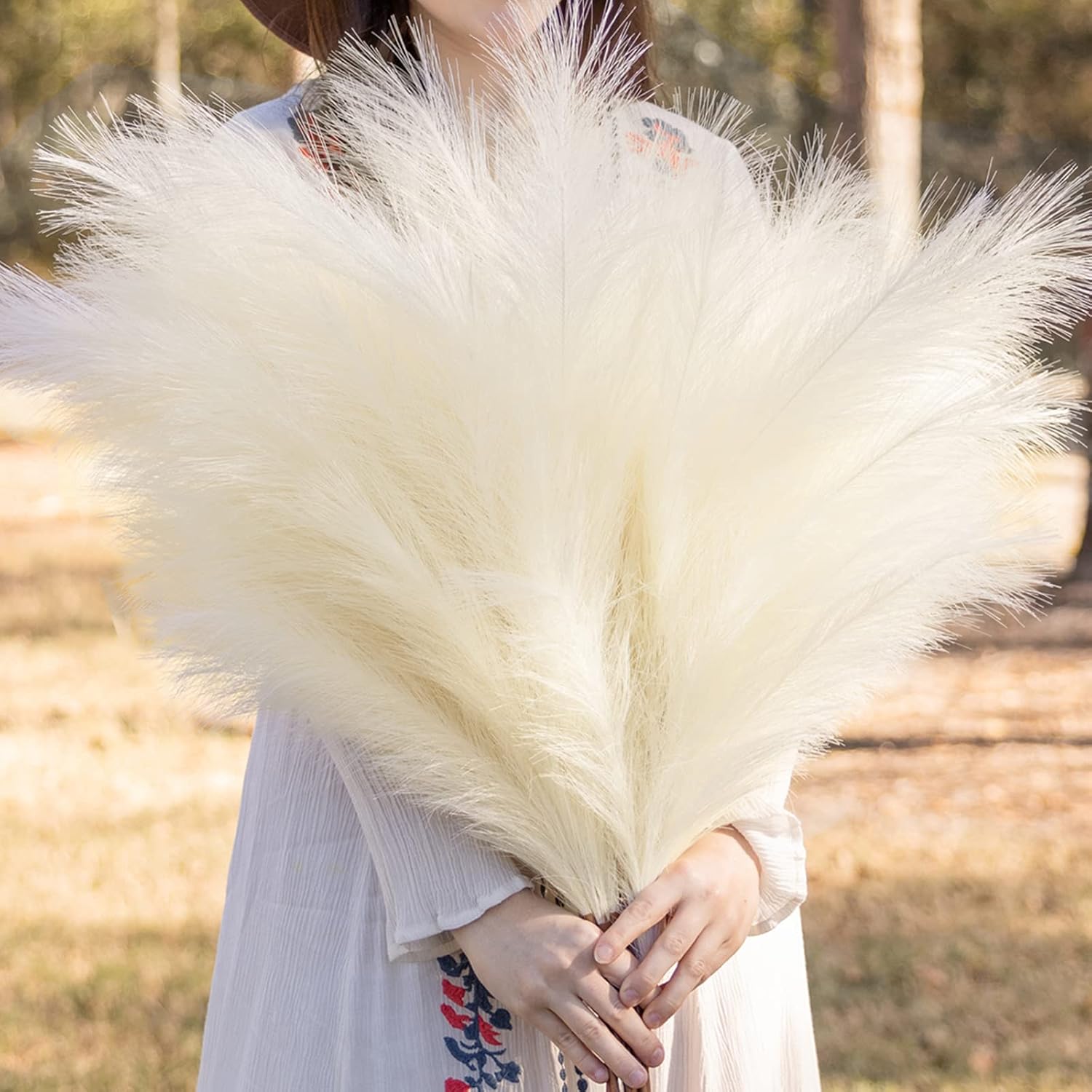 CQURE 6 Pcs 3.1 ft/37 inch Faux Pampas Grass Decor Tall,Pompous Grass Vase Fillers for Wedding Holiday Party Boho Kitchen Decor(Beige)