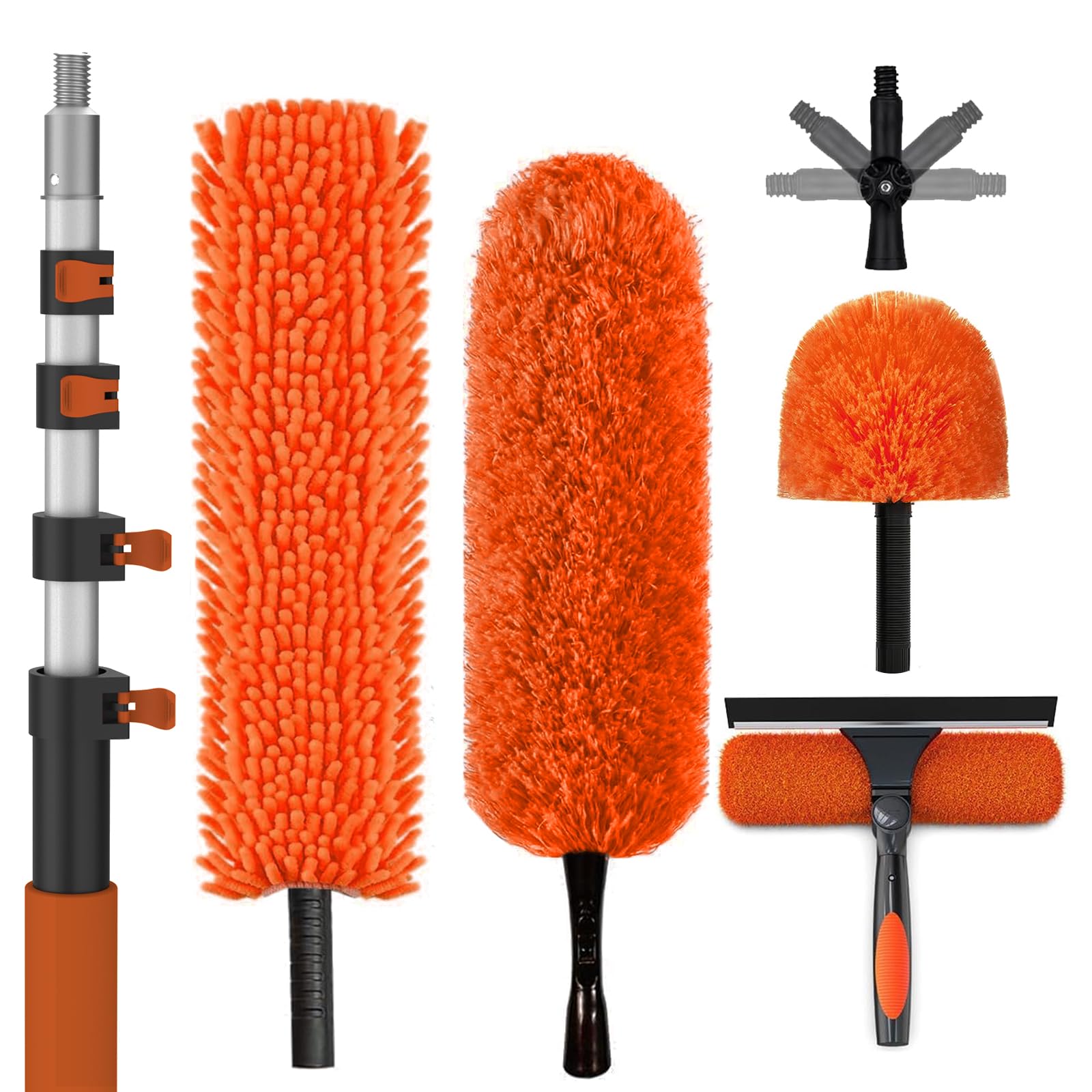 Sisupassie 9M Extendable Feather Duster Kit, Long Handled Dusters For Cleaning With Professional Extendable Pole, Long Reach Washable Duster For Cleaning Windows Cobwebs Ceilings Fans