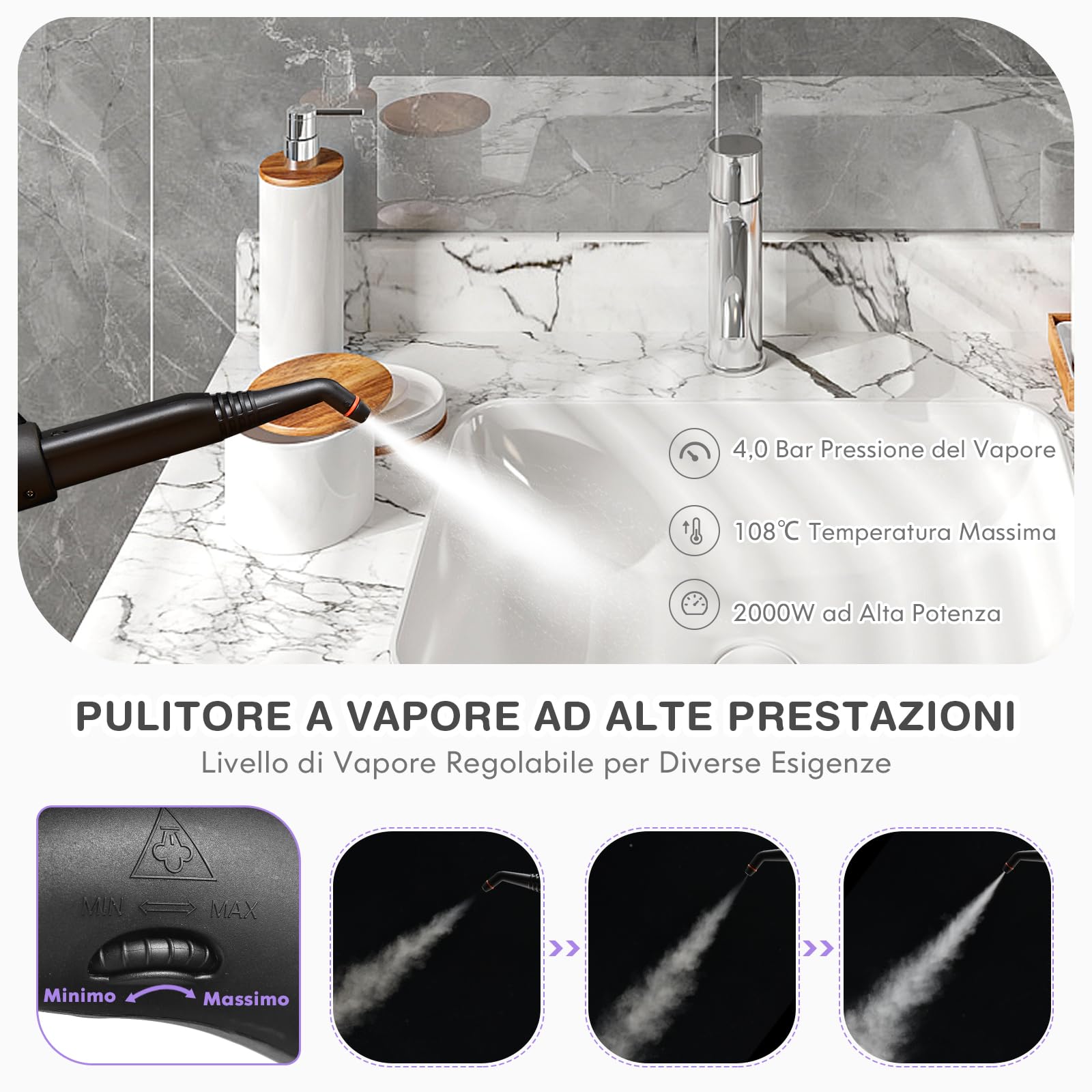 COSTWAY 2000W Pulitore a Vapore con 19 Accessori e Serbatoio da 1,5L, Vapore per Tappeti, per Pulizie Profonde Pavimenti Finestre e Macchine (viola)