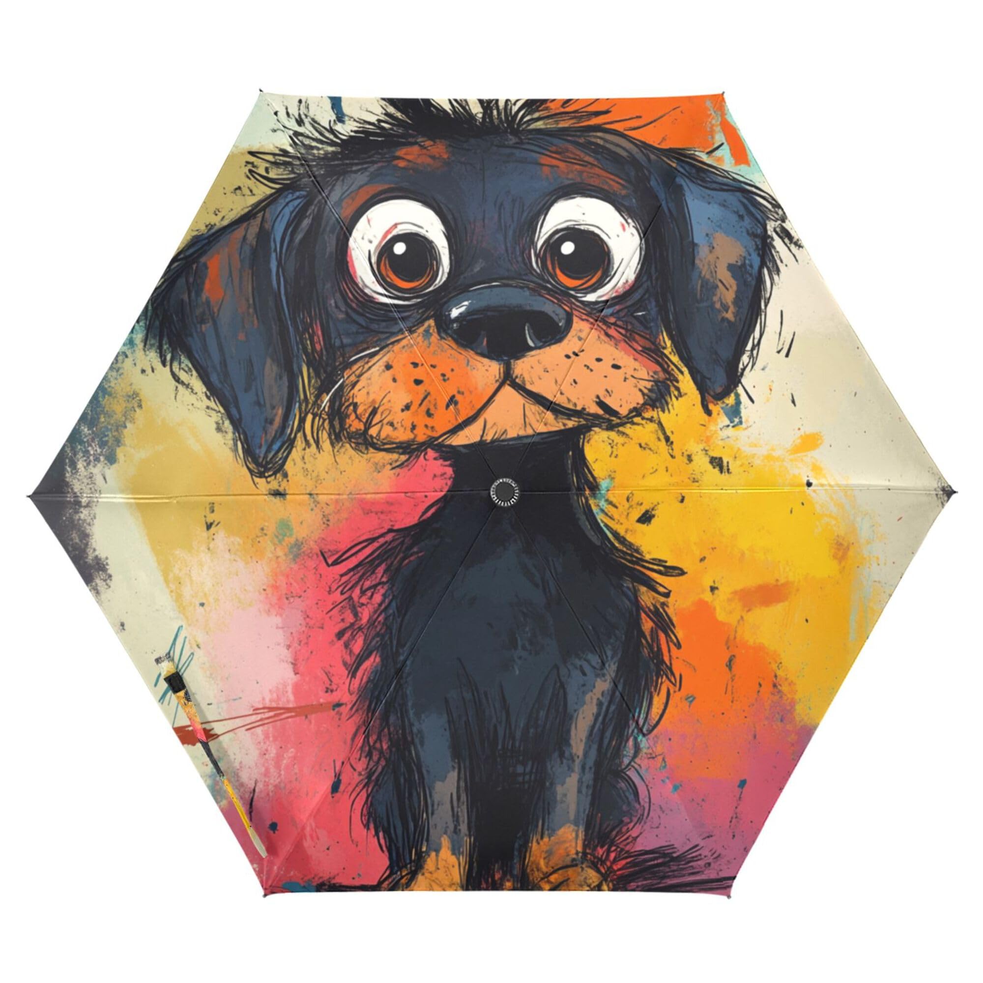 JUNZAN Cartoon Chic Rottweiler Travel Umbrellas 39 Inch Foldable Automatic Open Close Outdoor Umbrella for Kids Outdoor Defence Accessories