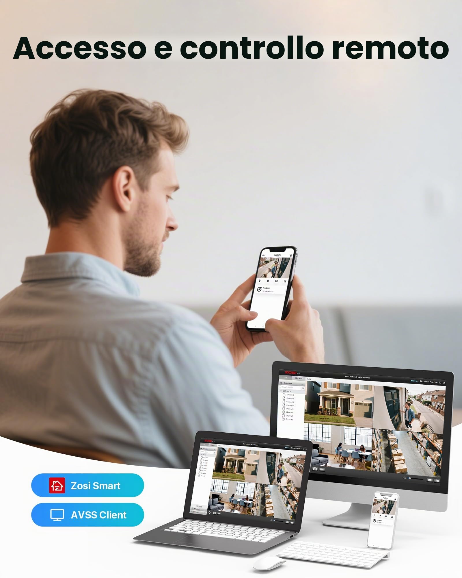 ZOSI 4MP Kit Videosorveglianza PoE Esterno, 8X 4MP PoE Dome Camera Surveillance Set con Audio, 8CH 5MP NVR con 2TB HDD, Rilevamento di Persone, 100ft Night Vision, C220