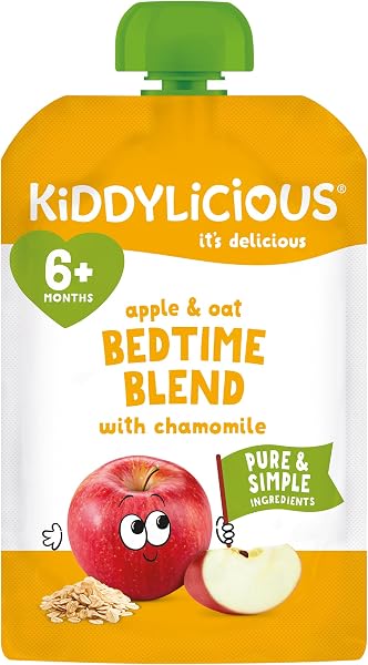 Kiddylicious Bedtime Blend Apple, Oat & Chamomile Pouches - Delicious Pouches for Babies - Suitable for 6+ Months - 100g x 6 Packs - 2