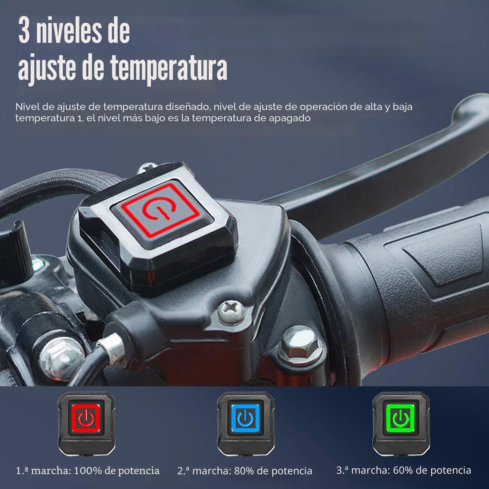 Puños Calefactables, Puños Calefactables ATV de 12 V, Sobregrip Calefactable para Motocicleta Ajustable de 3 Niveles, Puños Calefactables Impermeables con Control de Temperatura Inteligente