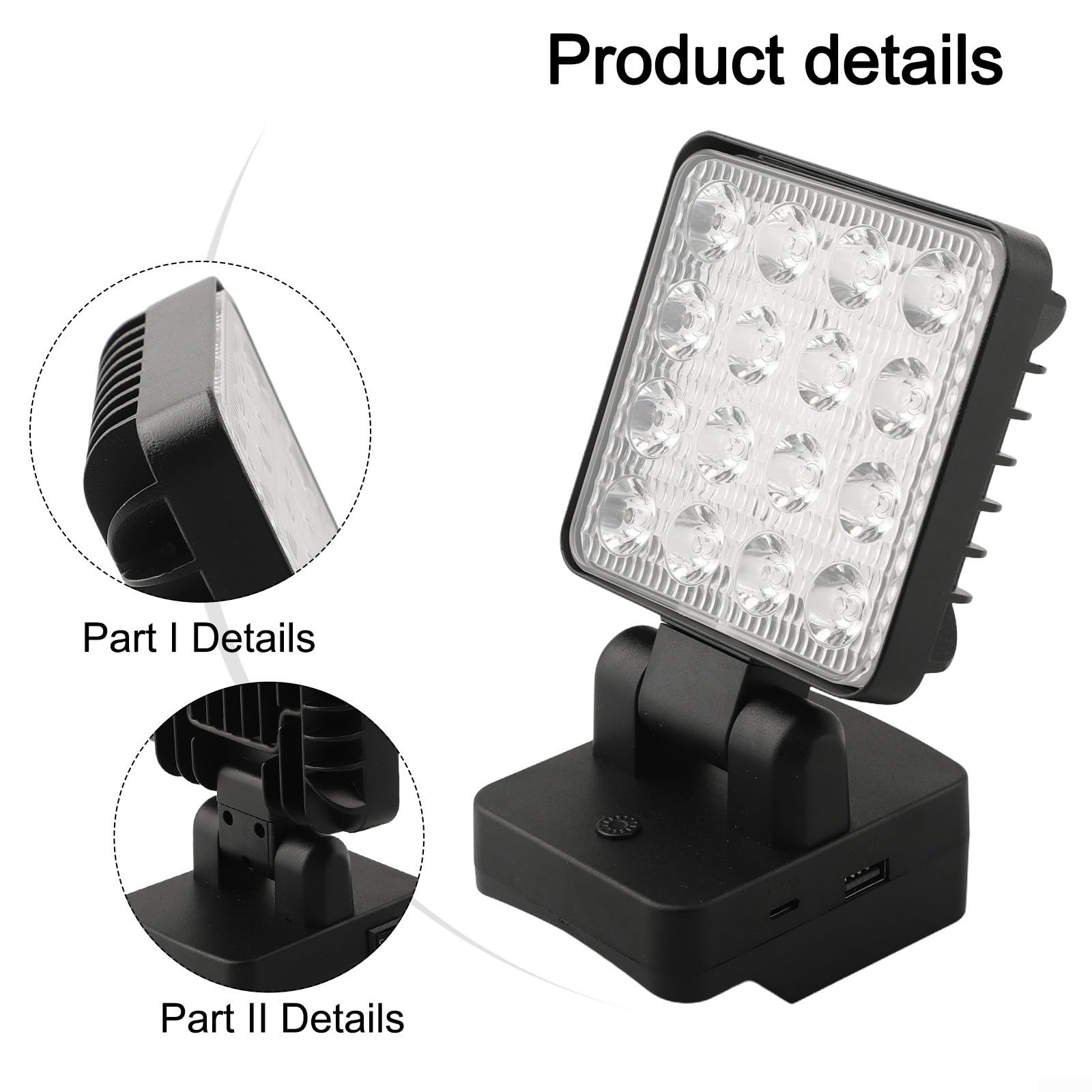 Bezprzewodowe oświetlenie robocze z 16 diodami LED, obrotowa głowica i hak, do akumulatora PARKSIDE X20 V 18 V PAP20A1 PAP20A3, 1200-1500 lumenów, 3 tryby oświetlenia do warsztatu i na kemping