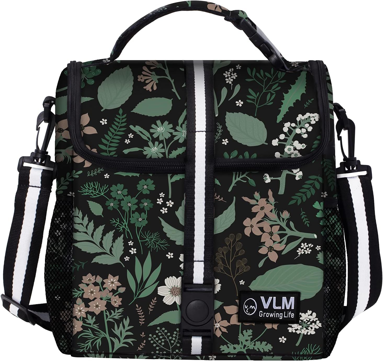 VLM Lunch Box for Women, Insulated Lunch Bag Women with Adjustable Shoulder Strap, Cute Lunch Tote Bag for Work,Picnic,Camping (Green Floral, Small)