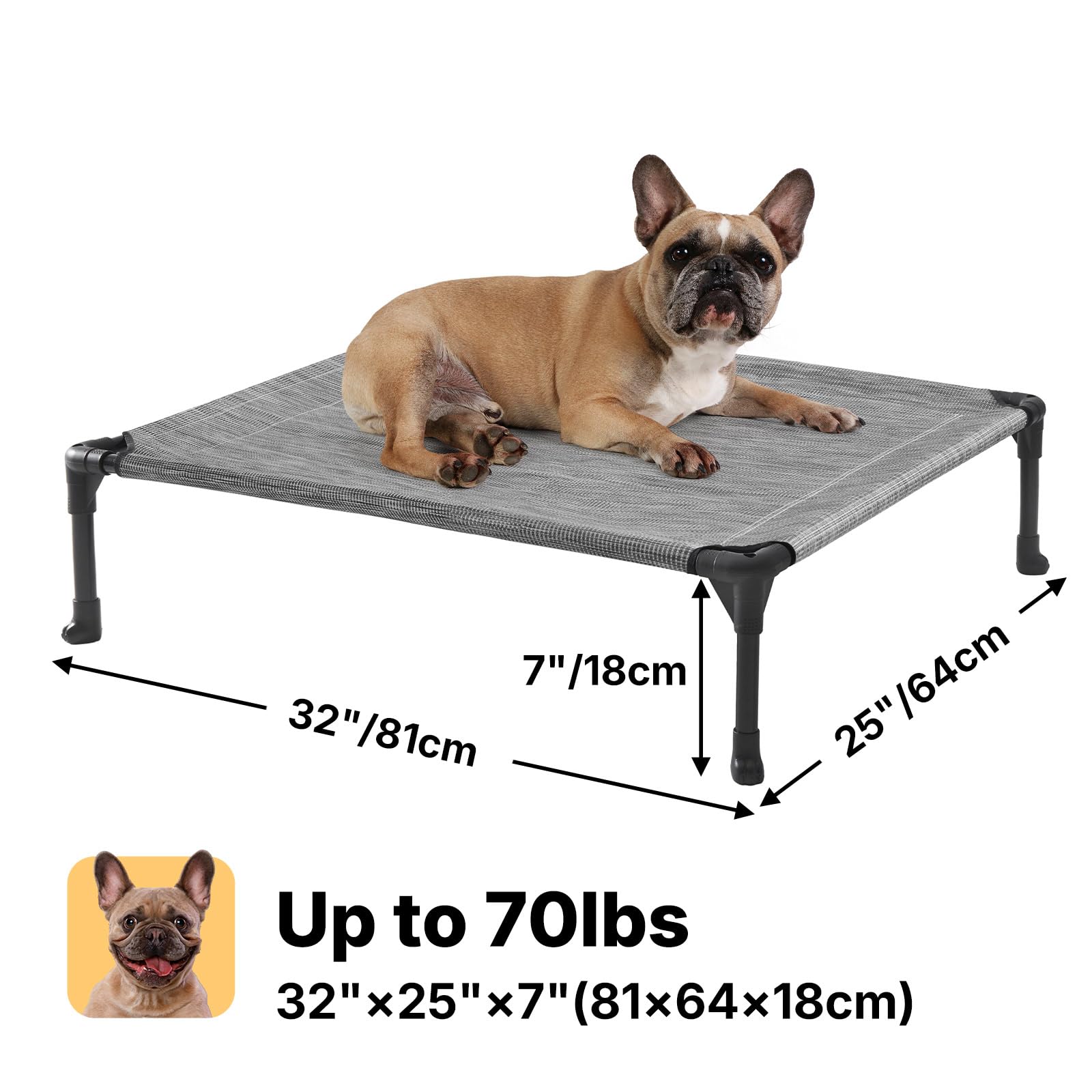 Veehoo Lit pour Chien - Lit Surélevé et Aéré pour Animal de Domestique, Tissu Textilene Rafraîchissant, M, Noir Argent