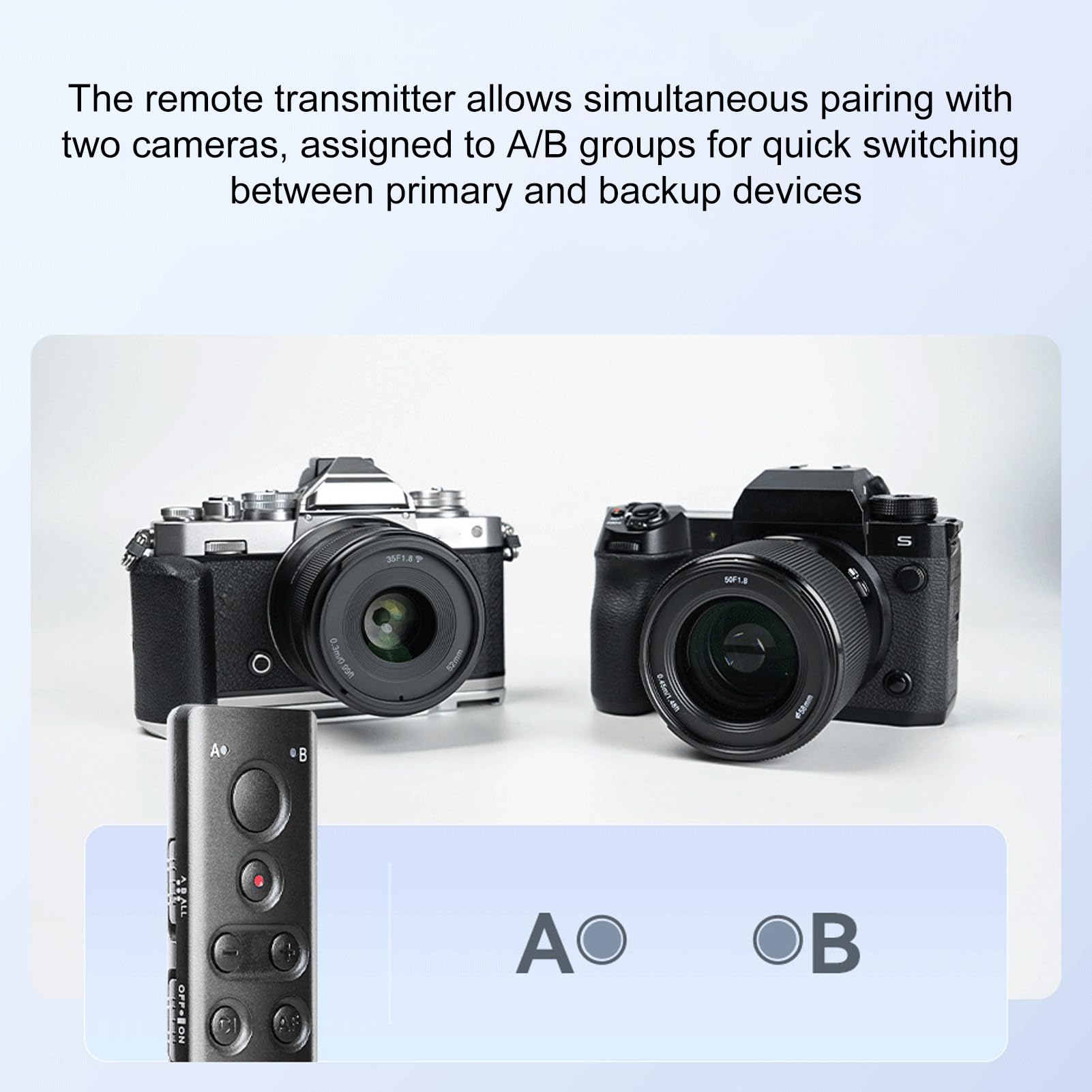 Sxhlseller Telecomando Wireless per Fotocamera, Controllo Doppia Fotocamera con Pulsanti di Scatto Video e Messa a Fuoco Zoom, Connessione BT con Portata di 10 M, per Fotocamere DSLR