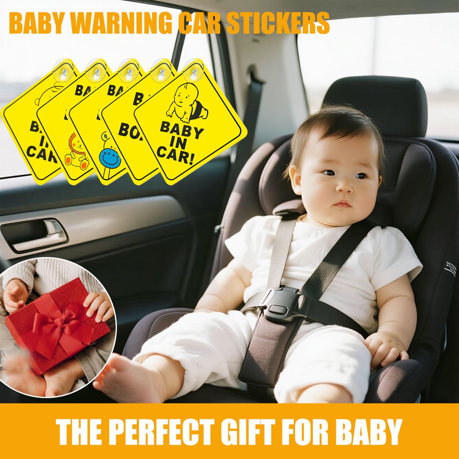 5 sztuk naklejek Baby on Board, 12 x 12 cm, z podwójnymi przyssawkami, naklejki wielokrotnego użytku na szyby samochodowe