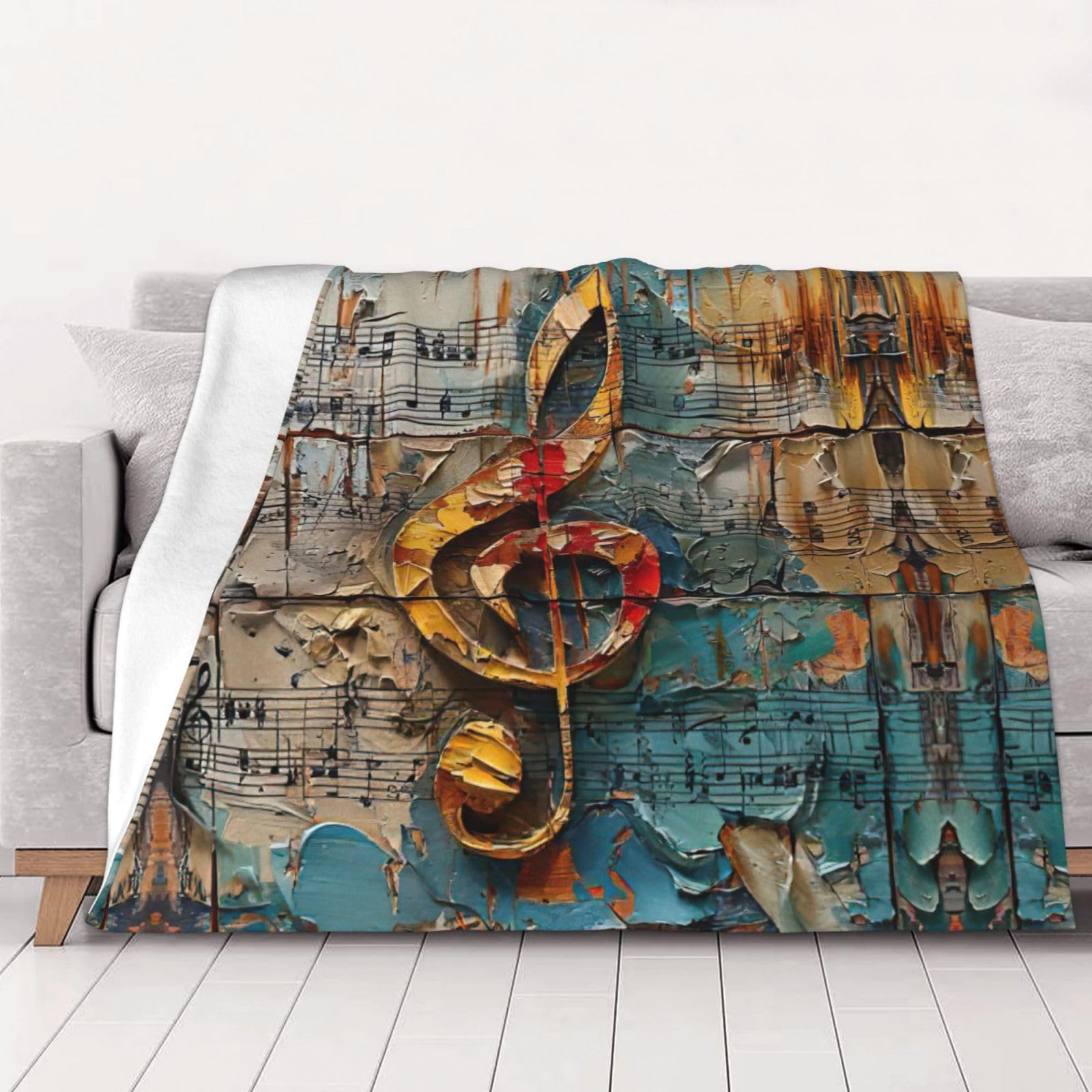 Couverture en flanelle notes de musique pour lit et canapé toutes saisons